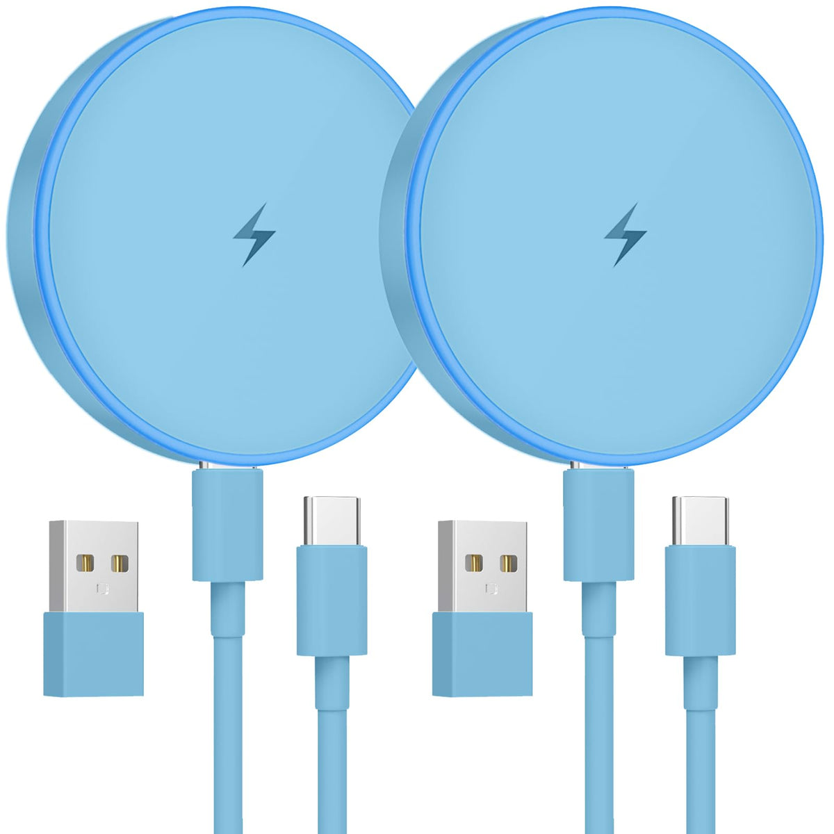MagSafe Charger 2 Pack Magnetic Wireless Charger Fast Charging Pad | Two USB-C cables and two USB-A adapters, compatible with iPhone 17/16/15/14/13/12 Series and AirPods 4/3/2/Pro
