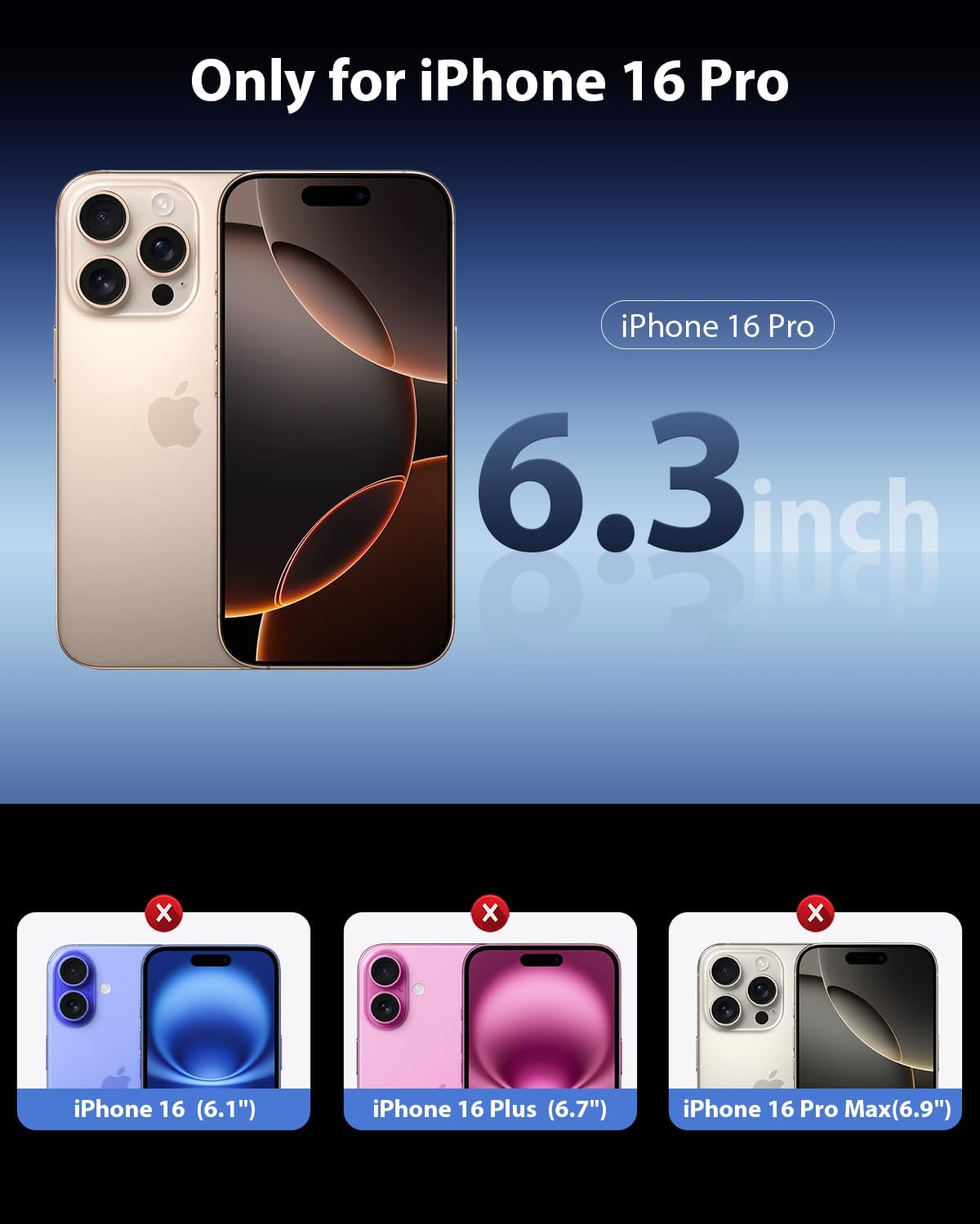 Mkeke Screen Protector for iPhone 16 Pro, 3 Pack 9H+ Tempered Glass | Military-Grade Drop Protection [Sensitive Touch] [Easy Installation Frame] [99.99% HD Clear] Bubble-Free for 6.3 inch
