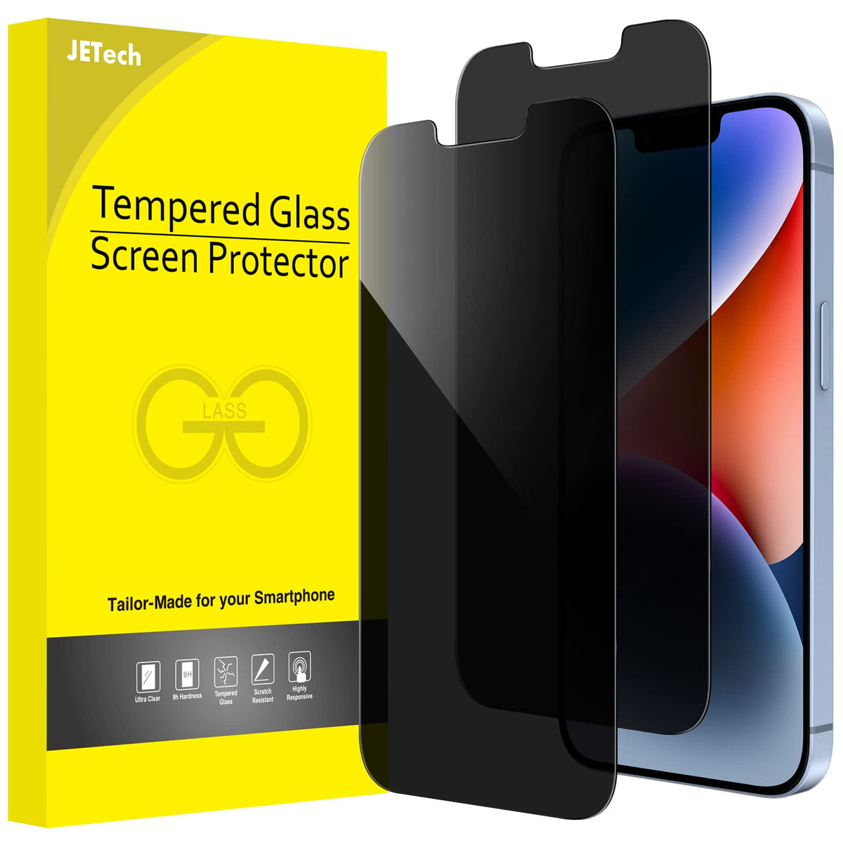 JETech Privacy Screen Protector for iPhone 14 Plus, 2-Pack | Anti-Spy Privacy Protection, Tempered Glass, Face ID Compatible