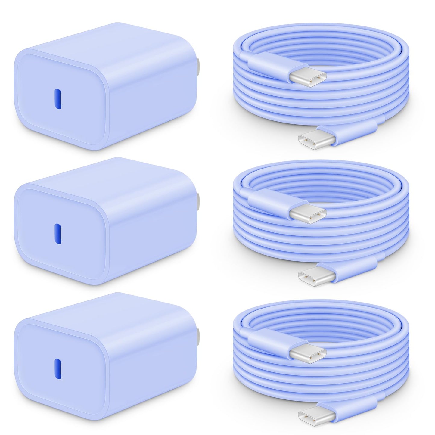 20W Fast Charger for iPhone 17/16/15 with 6FT Cable [3-Pack] | USB-C Wall Charger & C-to-C Cable, Compatible with iPhone 17/16/15 Series, USB-C iPad Pro/Air/Mini & More
