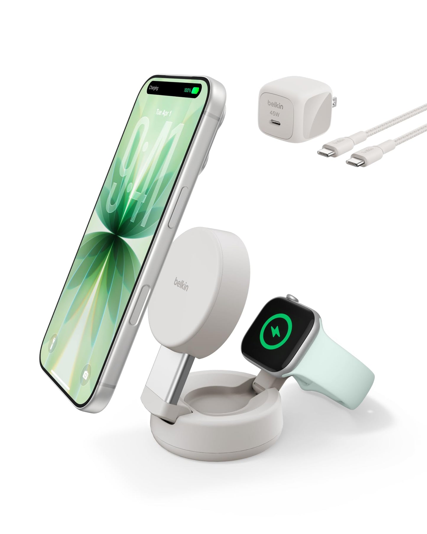 Belkin Qi2.2 25W Wireless Fast Charging Station, 3 in 1 iPhone Charger | Fast Charging, MagSafe Compatible, iPhone 17/16/15, Apple Watch, AirPods, Travel Charger, Magnetic
