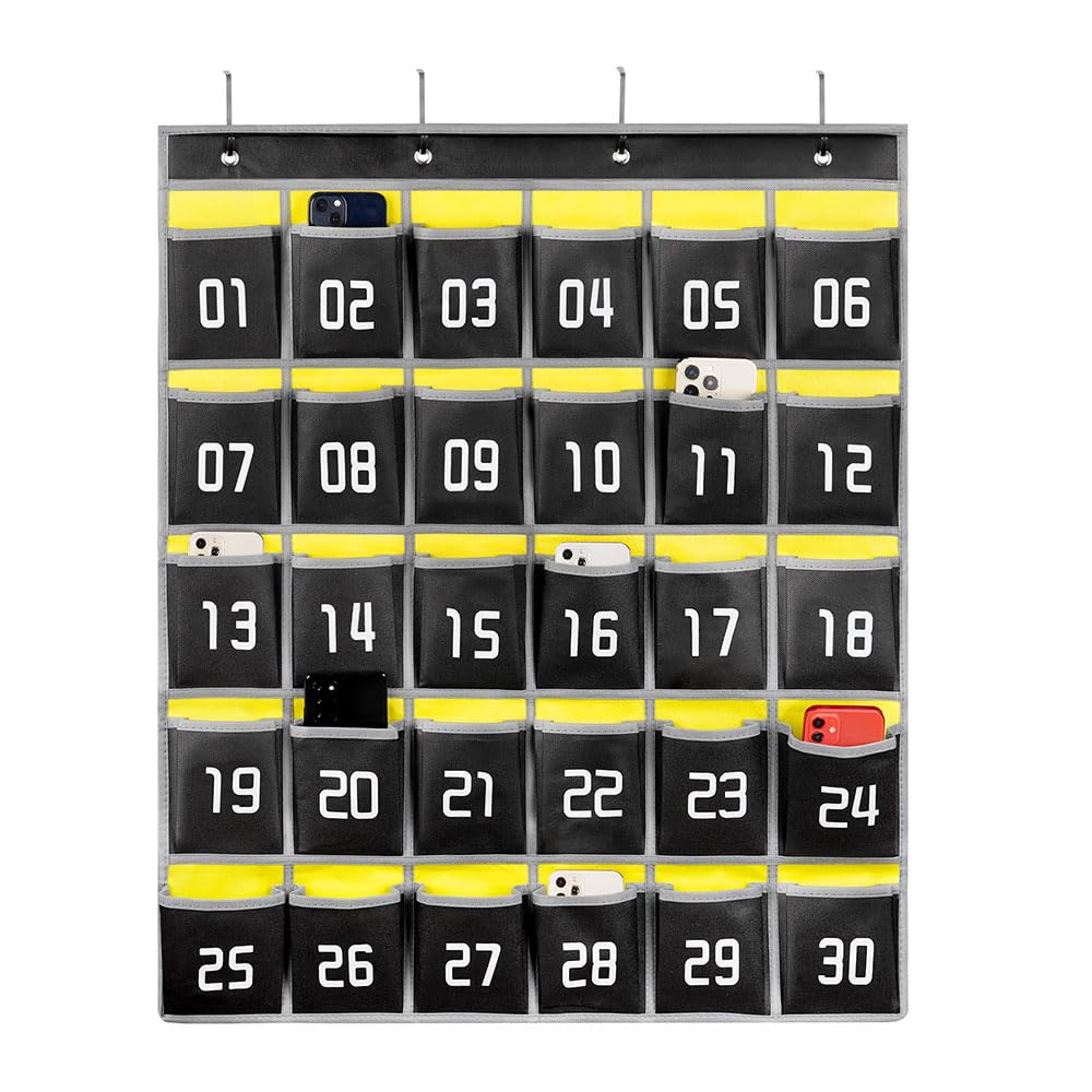 Loghot 36 Numbered Pockets Classroom Pocket Chart for Cell Phone Holder | Wall Door Hanging Pocket Organizer for Phone Calculator Holder, Phone Pouch for School Classroom & Office Phone Management