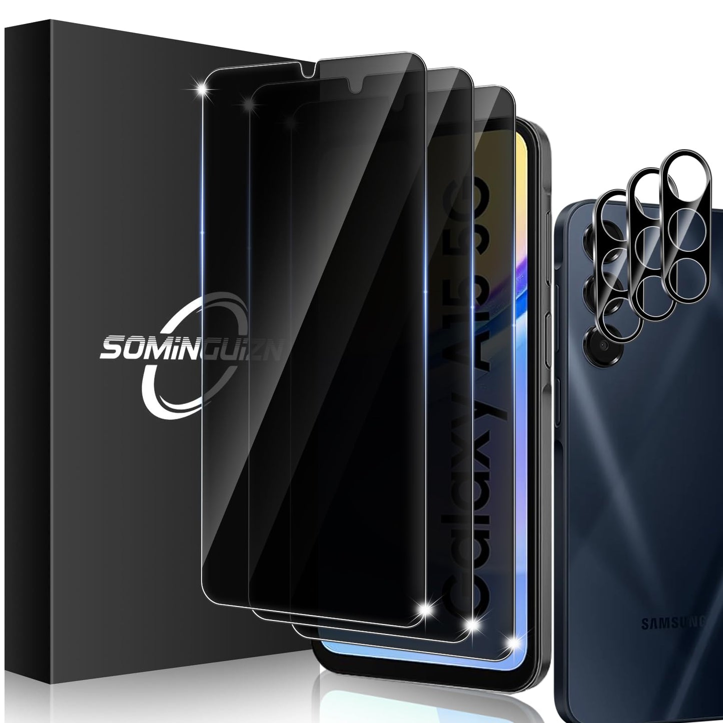 3+3 for Samsung Galaxy A26 5G Privacy Screen Protector Camera Protector | 9H Tempered Glass Cell Phone Protector Camera Lens Protector