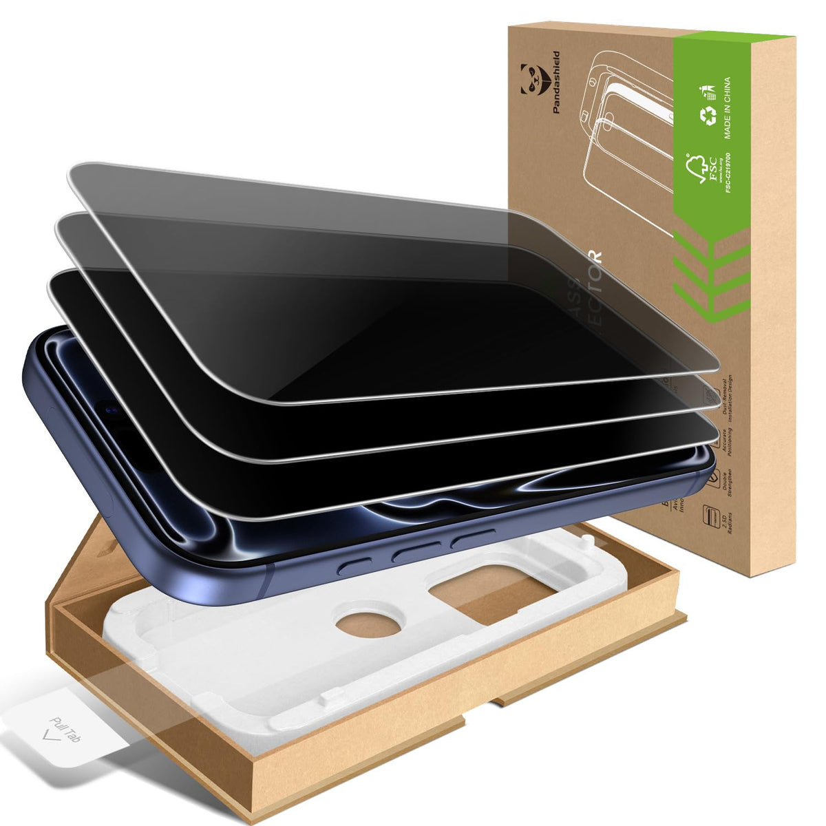 PandaShield 3-Pack Privacy Screen Protector for iPhone 17 Pro Max [6.9''] | Eco-Friendly Dust-Free Paper Alignment Tool, True 25° Anti-Spy Tempered Glass, Military-Grade Shatterproof, Bubble-Free
