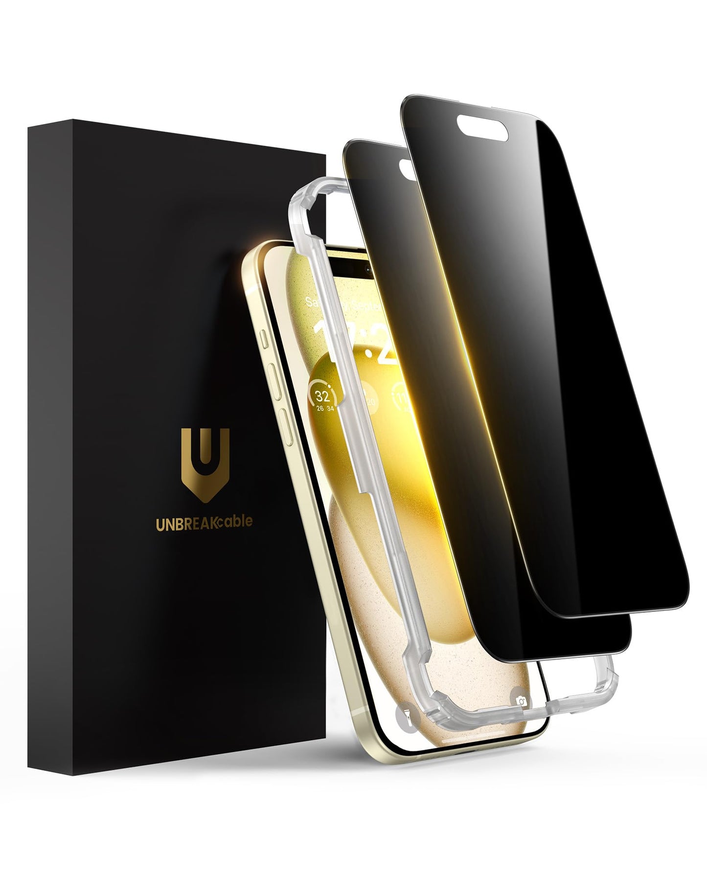 UNBREAKcable Privacy Screen Protector for iPhone 15, 2-Pack | True 28° Anti-Spy, Shatterproof Tempered Glass, 9H Hardness, Easy Install, Bubble-Free, Anti-Scratch, Case Friendly