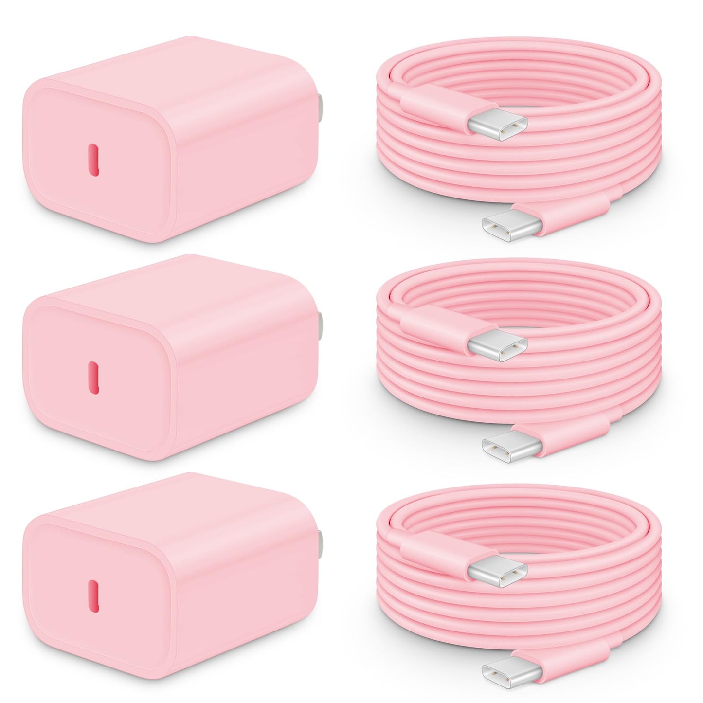 20W Fast Charger for iPhone 17/16/15 with 6FT Cable [3-Pack] | USB-C Wall Charger & C-to-C Cable, Compatible with iPhone 17/16/15 Series, USB-C iPad Pro/Air/Mini & More