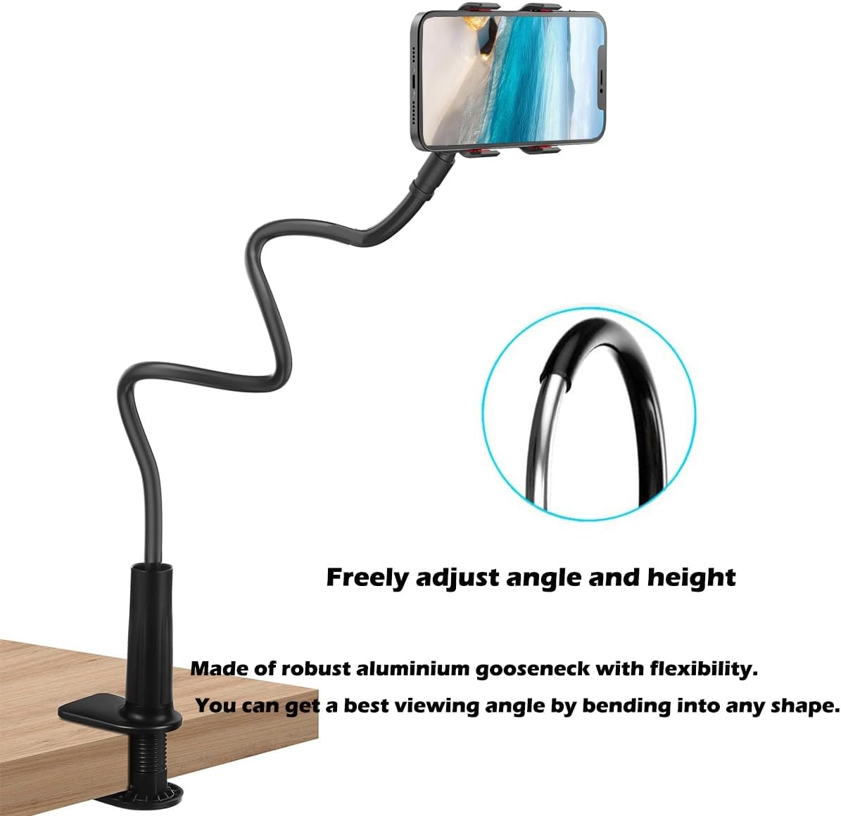Selfdee Phone Holder for Bed, Gooseneck Clip Adjustable Phone Stand - Universal 360 Flexible Mount for Bedside headboard Lazy Long Arm Clamp Bracket (Style 1)