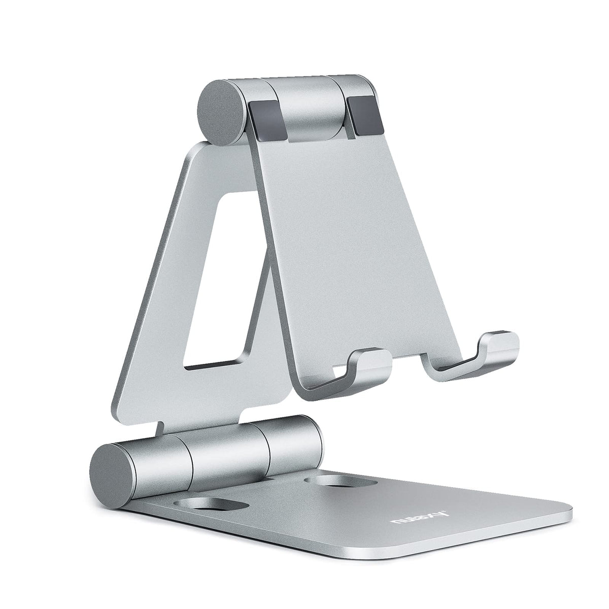 Nulaxy Full Aluminum Dual Folding Cell Phone Stand for Desk, Black | Height Angle Adjustable, Portable, Anti-Slip Base, Fits 18mm Thick Case Smartphone, Nintendo Switch Desk Essential Accessory