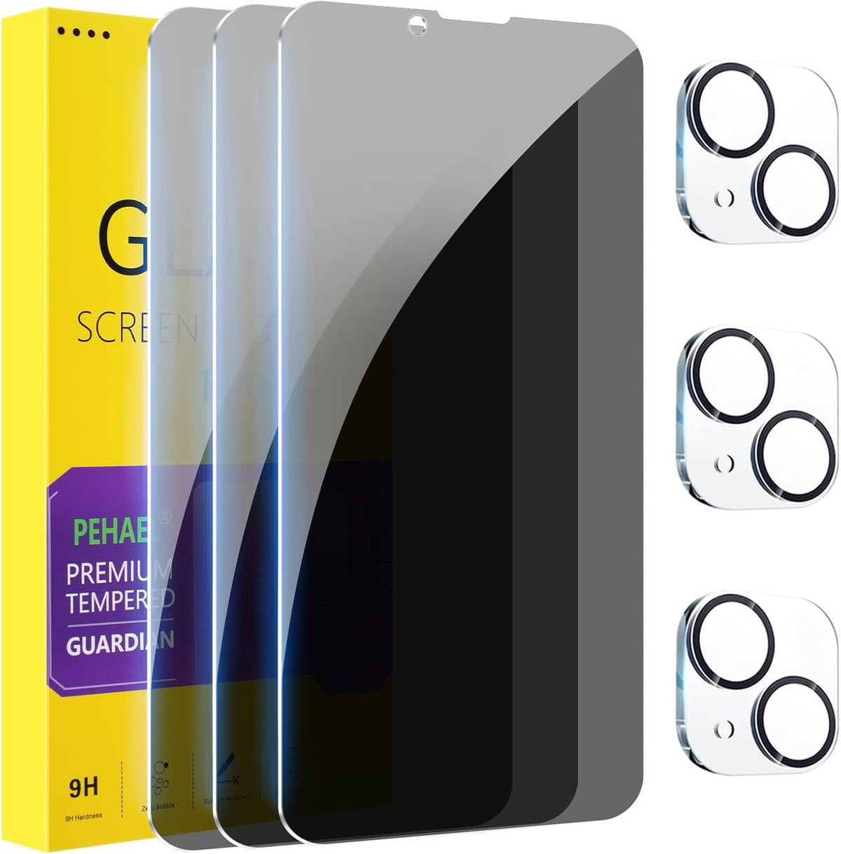 PEHAEL for iPhone 17 Pro Privacy Screen Protector+Camera Lens Protector | 3+3 Pack, Installation Frame, Cleaning kits, Anti-Spy Private, Anti-Scratch, 9H Tempered Glass, Case Friendly, [6.3 inch]