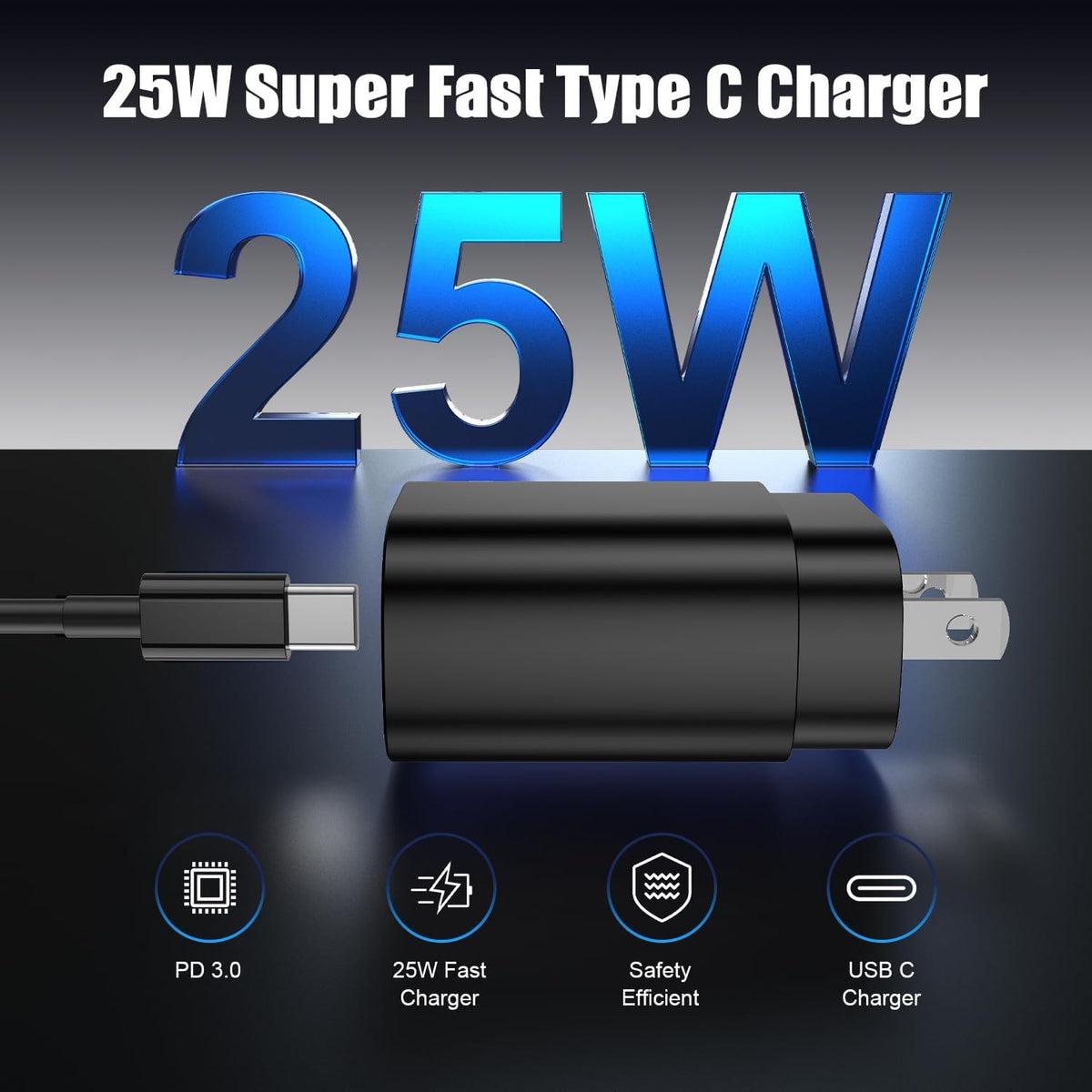 Type C Charger Fast Charging,4Pack 25W Super USB C Fast Charger Block | with 6ft+10ft USB-C Cables ×2 for Samsung Galaxy S26 S25 S24 S23 S22 S21 Plus/Ultra, for iPhone 17 16 15,Android Phones,Black