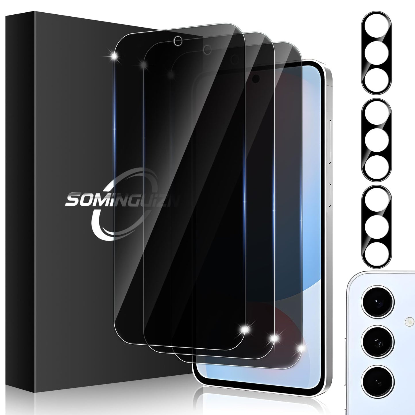 3+3 for Samsung Galaxy A26 5G Privacy Screen Protector Camera Protector | 9H Tempered Glass Cell Phone Protector Camera Lens Protector
