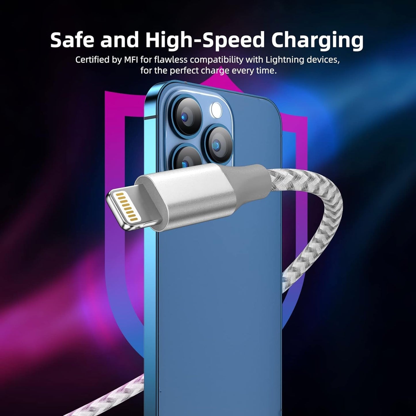 iPhone Charger,3 Pack 10ft MFi Certified Lightning Cable Fast Charging Cord | Nylon Braided Phone Fast Charging High Speed Data Transfer Sync Cord for with iPhone 14 13 12 11 Pro Max iPad Air iPad Mini