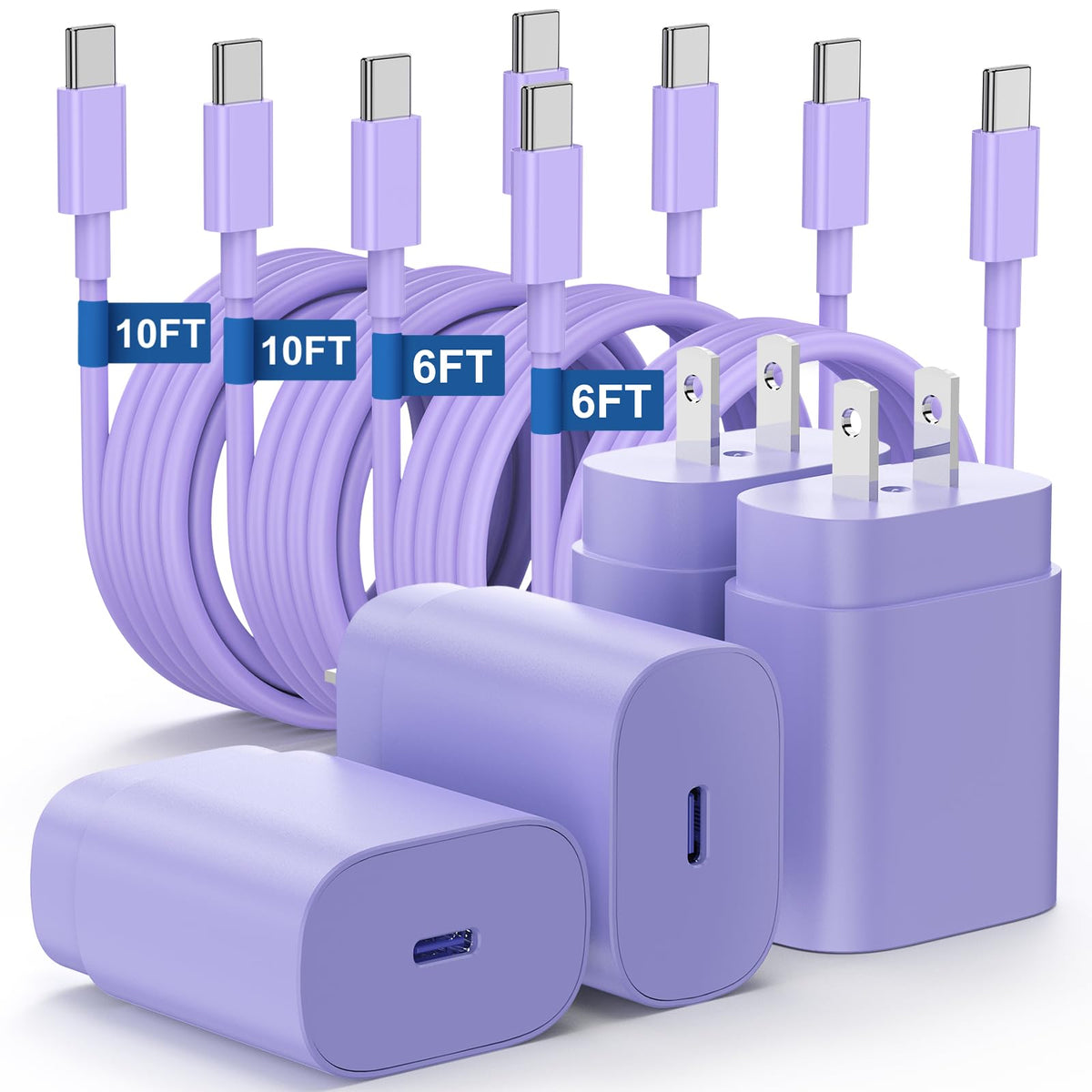 Type C Charger Fast Charging,4Pack 25W Super USB C Fast Charger Block | with 6ft+10ft USB-C Cables ×2 for Samsung Galaxy S26 S25 S24 S23 S22 S21 Plus/Ultra, for iPhone 17 16 15,Android Phones,Black