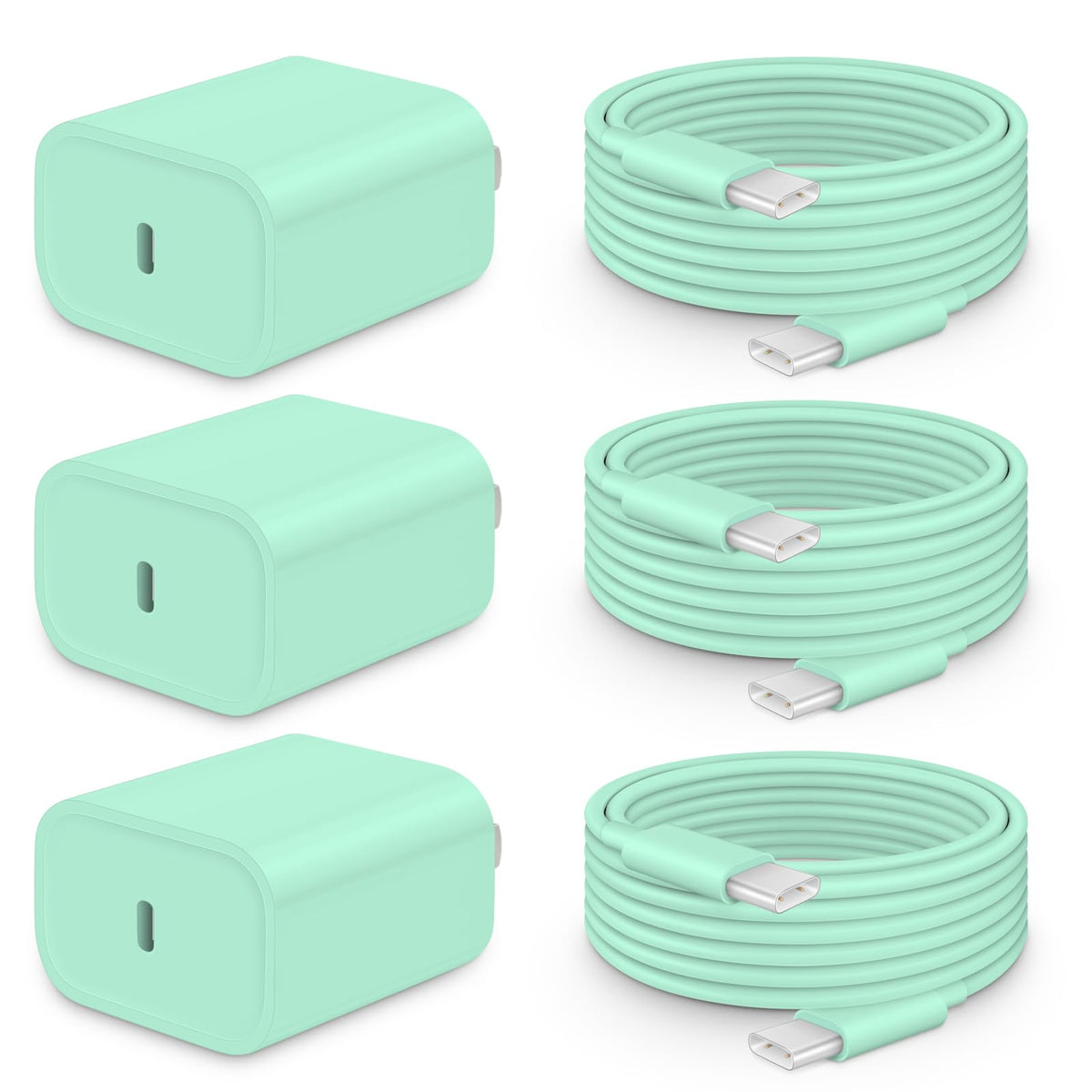 20W Fast Charger for iPhone 17/16/15 with 6FT Cable [3-Pack] | USB-C Wall Charger & C-to-C Cable, Compatible with iPhone 17/16/15 Series, USB-C iPad Pro/Air/Mini & More