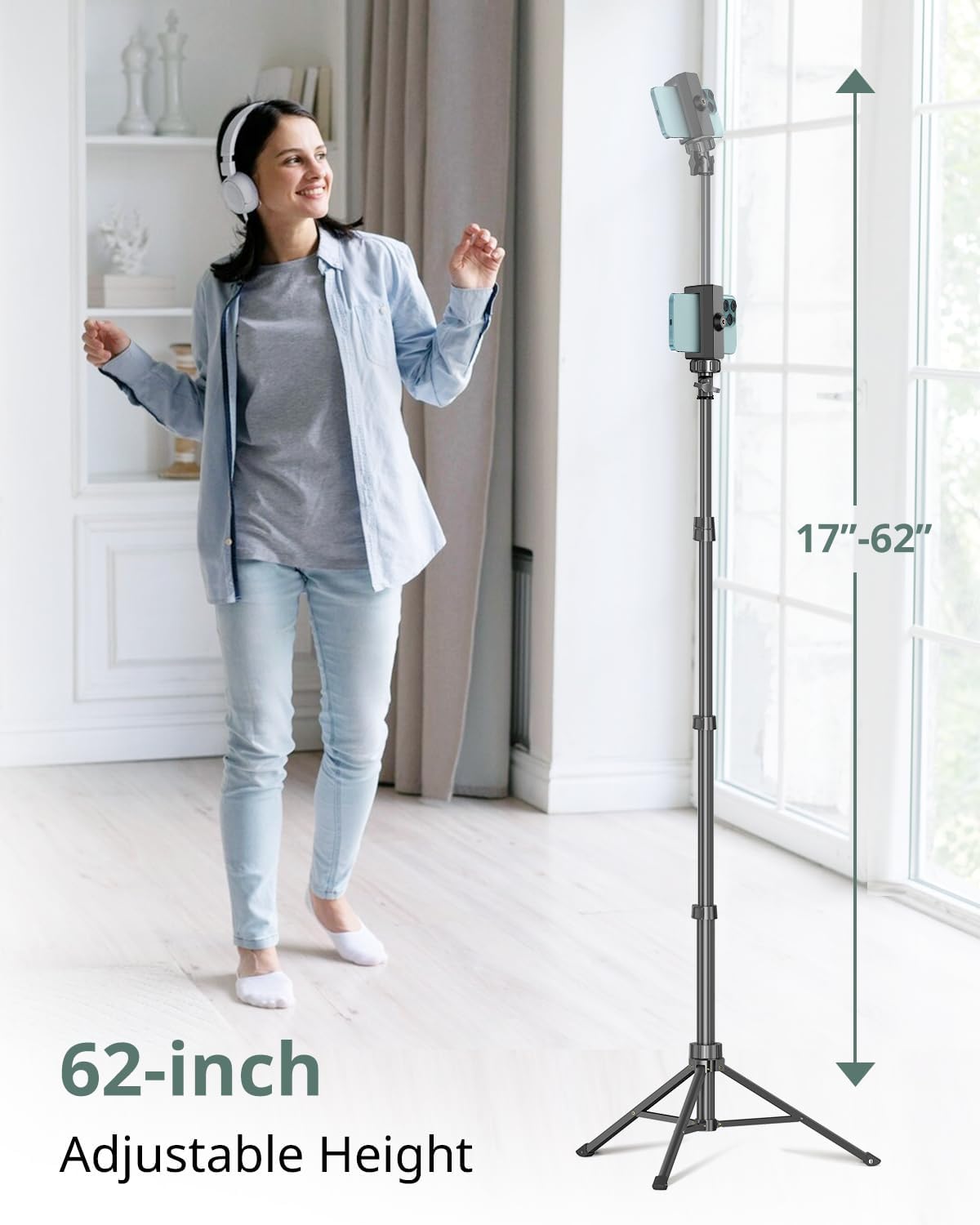 SENSYNE 62" Phone Tripod for iPhone, Extendable Selfie Stick Tripod Stand with Wireless Remote and Phone Holder, Cell Phone Tripod for Video Recording, Compatible with iPhone Android