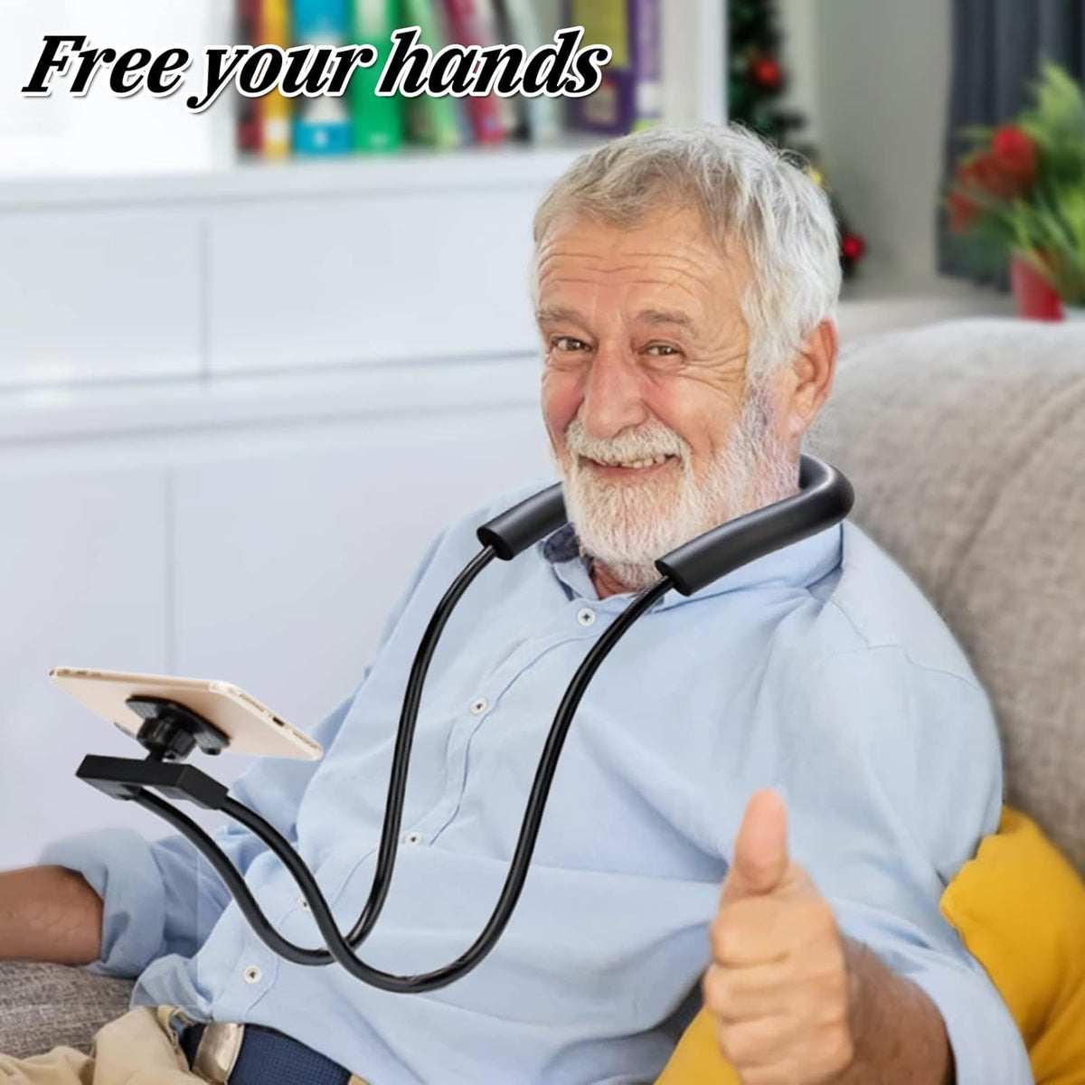 Phone Holder for Bed, Upgraded Neck Phone Holder Lazy Phones Stand 360°Rotation Gooseneck Phone Support Hands Free for 4-10in Phones (Black)