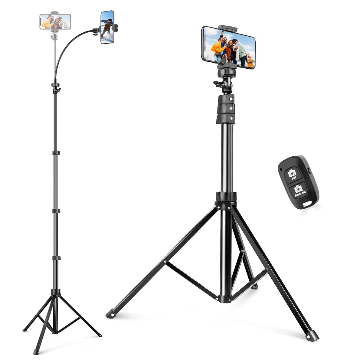 SENSYNE 62" Phone Tripod for iPhone, Extendable Selfie Stick Tripod Stand with Wireless Remote and Phone Holder, Cell Phone Tripod for Video Recording, Compatible with iPhone Android