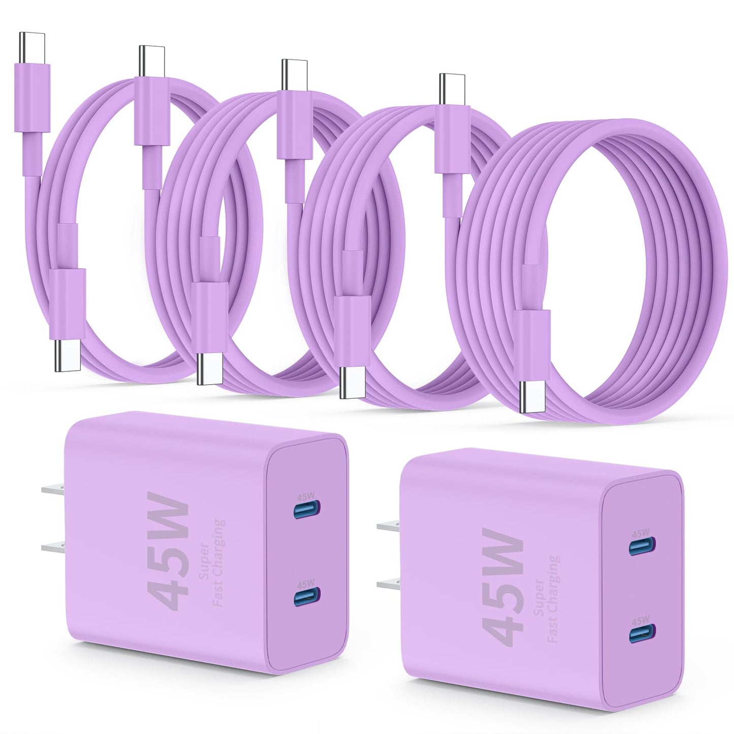 QZIIW Super Fast Samsung Charger Type C,45W Dual Port USB C Fast Charger | Extra Long 60W 3/6/10/10FT USB C Cable - [2-Pack]PD Quick Charging 3.0 For Samsung Galaxy S26 S25 Ultra/S24+/S23 iPhone 17 16