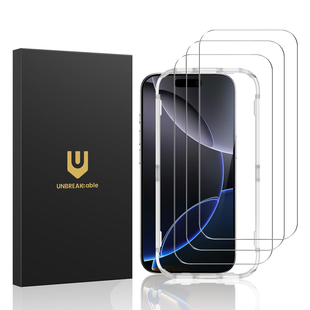 UNBREAKcable 3-Pack Screen Protector for iPhone 16 Tempered Glass | Shatterproof, Easy Install, 9H Hardness, 99.99% HD Clear, Bubble-Free, Anti-Fingerprint, Scratch Resistant, Case Friendly