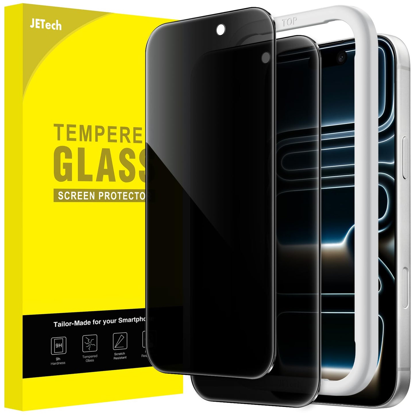 JETech Privacy Screen Protector for iPhone 16 Pro Max, 2-Pack | Anti-Spy Privacy Protection, Tempered Glass, Easy Installation Tool, Anti-Scratch Design