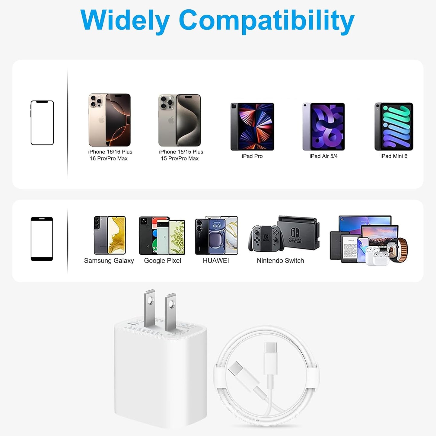 iPhone 17 16 15 Charger Fast Charging 10FT - 20W USB C Charger Block | with 10FT Extra Long Type C to C Cable Compatible with iPhone 17/17 Pro/17 Pro Max/Air/16/16e/15, iPad Pro, iPad Air (White)