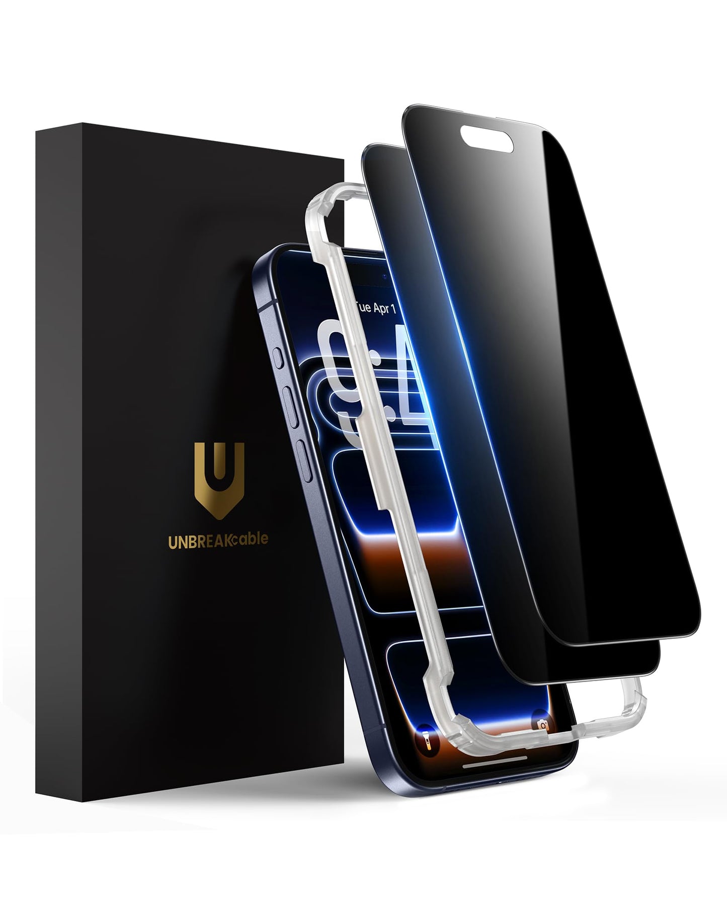 UNBREAKcable Privacy Screen Protector for iPhone 15, 2-Pack | True 28° Anti-Spy, Shatterproof Tempered Glass, 9H Hardness, Easy Install, Bubble-Free, Anti-Scratch, Case Friendly
