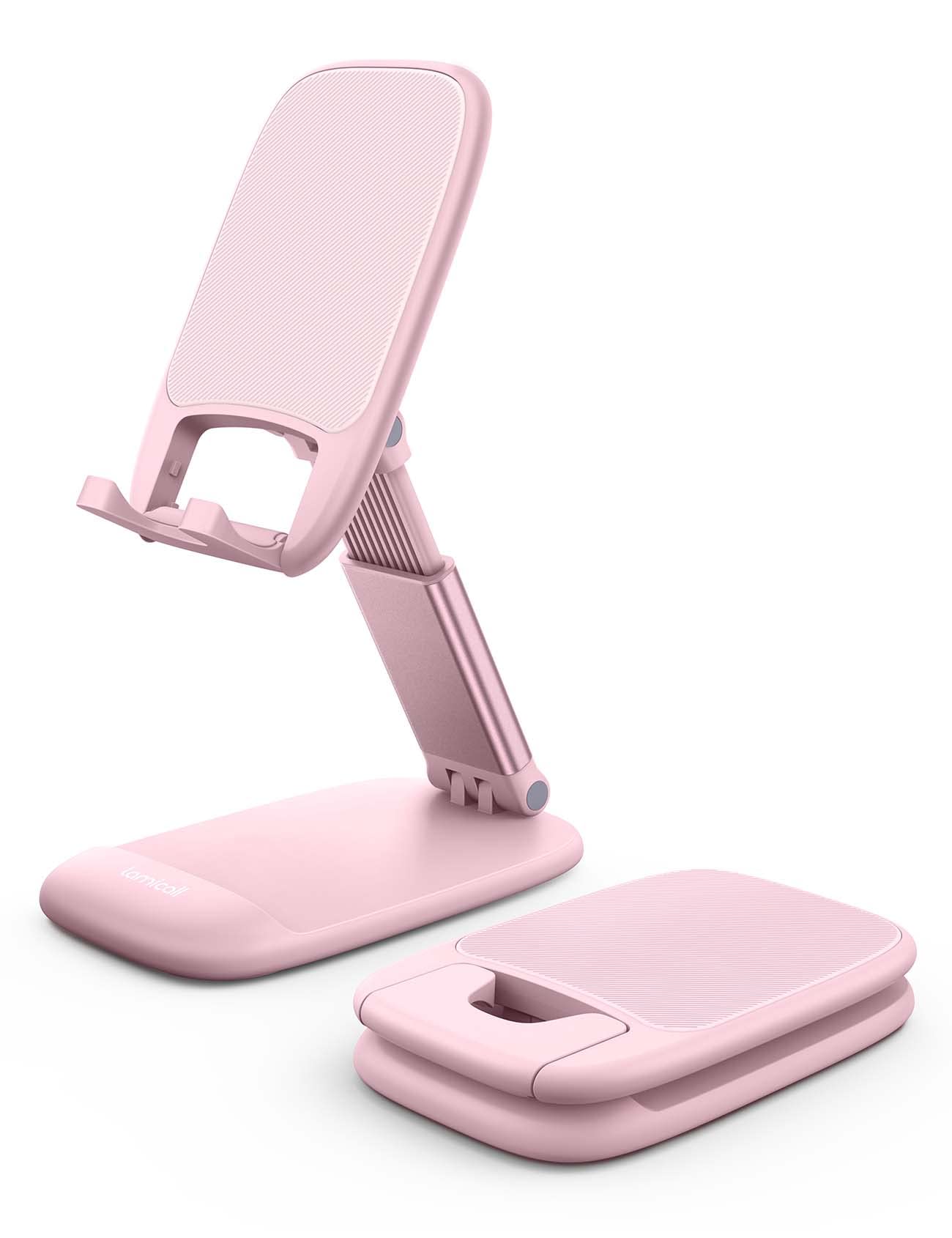 Lamicall Cell Phone Stand for Desk, Height Angle Adjustable Phone Holder | Foldable, Portable, for iPhone 17 16 15 14 13 12 11 Pro Max Plus Air Galaxy S25, Office Gift, Telephone Accessories, Black