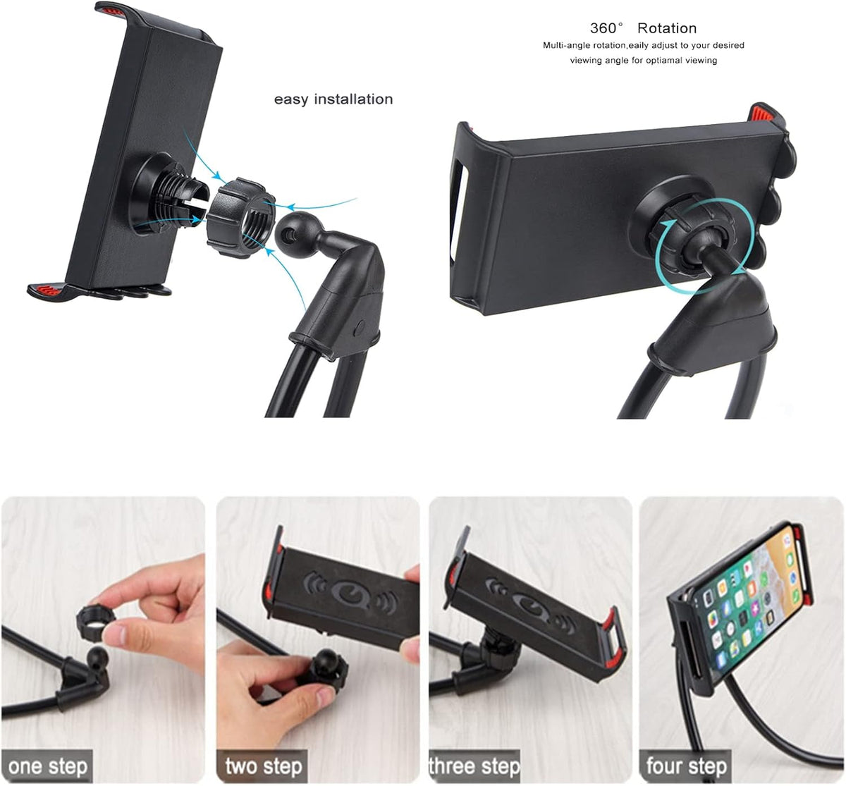 Chapter Seven Universal Smart Mobile Phone Stand,Hanging on Neck Cell Phone Mount Holder, Flexible Lazy Bracket DIY Free Rotating for Multiple Functions (Black)