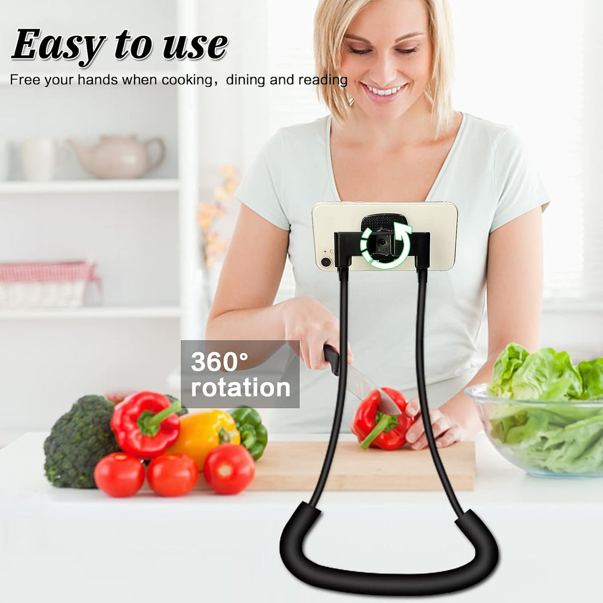 Phone Holder for Bed, Upgraded Neck Phone Holder Lazy Phones Stand 360°Rotation Gooseneck Phone Support Hands Free for 4-10in Phones (Black)