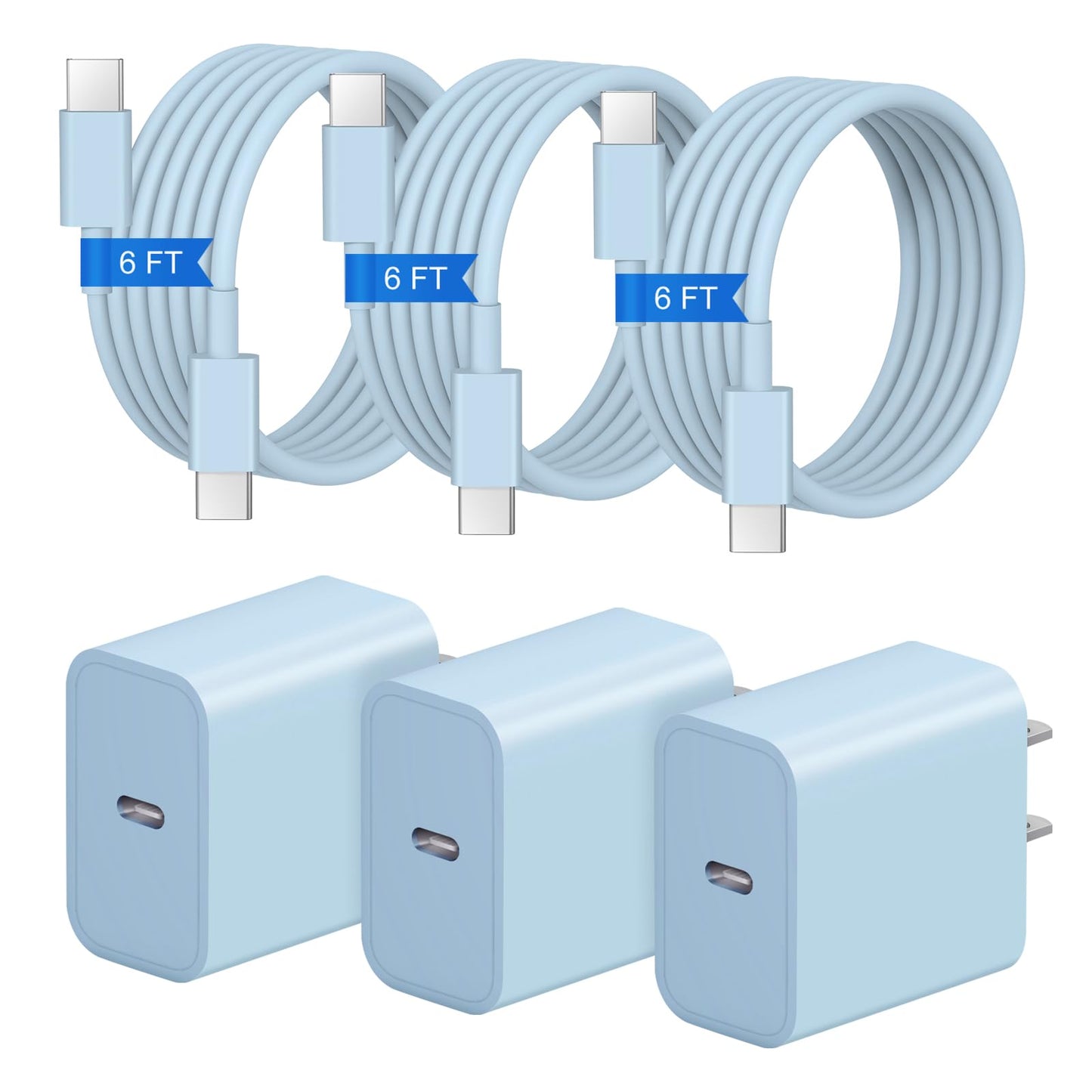 iPhone 17 16 15 Charger Fast Charging 3+3Pack 20W USB C Wall Charger with 6FT Fast Charging Cable Compatible with iPhone 17/17 Air/17 Pro/17 Pro Max/iPhone 16/15 Series, iPad Pro/AirPods