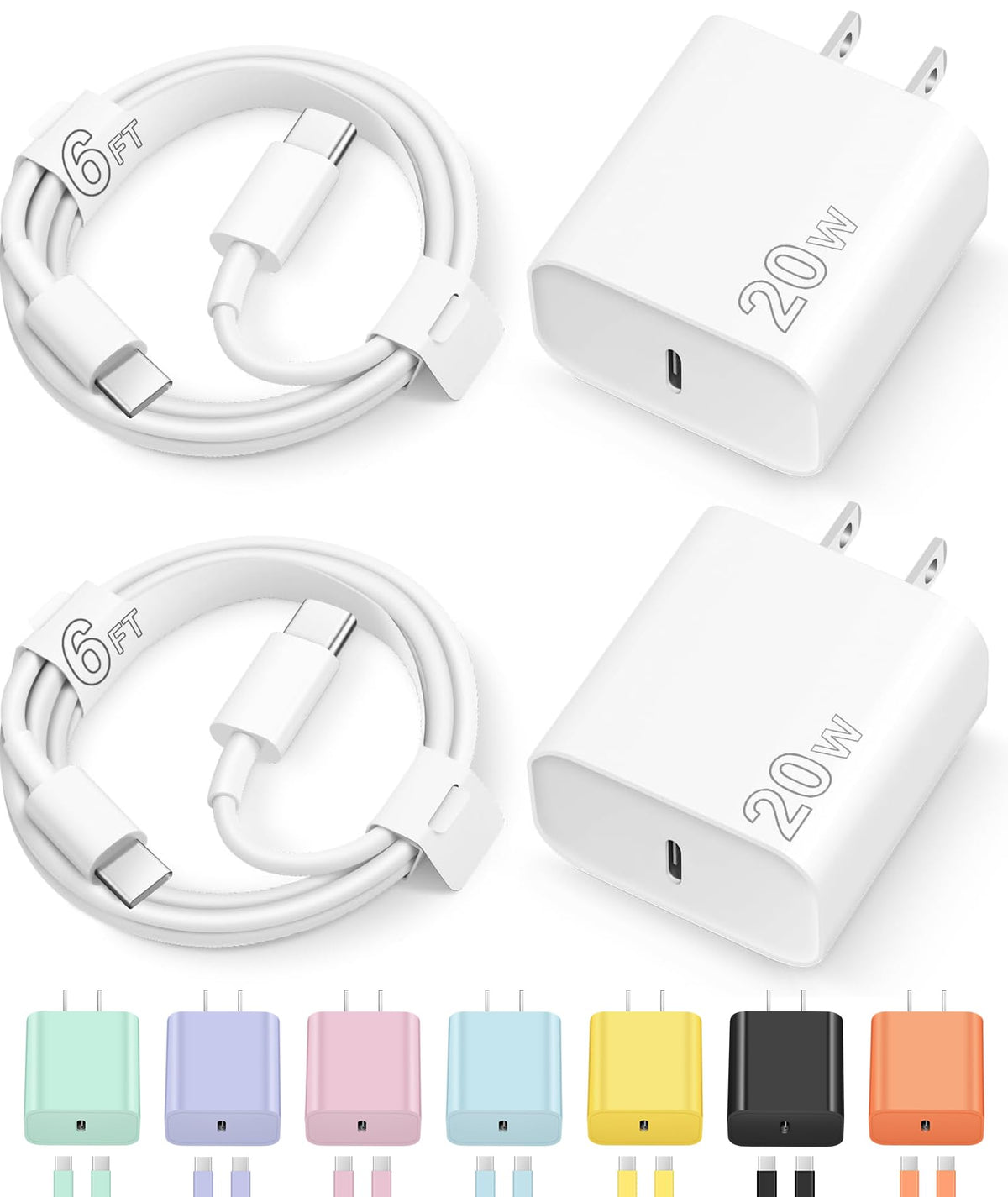 iPhone 17 16 15 Charger Fast Charging Type C Chargers USB C Charger Block | for iPhones, iPads,Tablets, Android phones,20W iPhone Charger USB-C Power Adapter,with Long 6FT USB-C Charging Cables