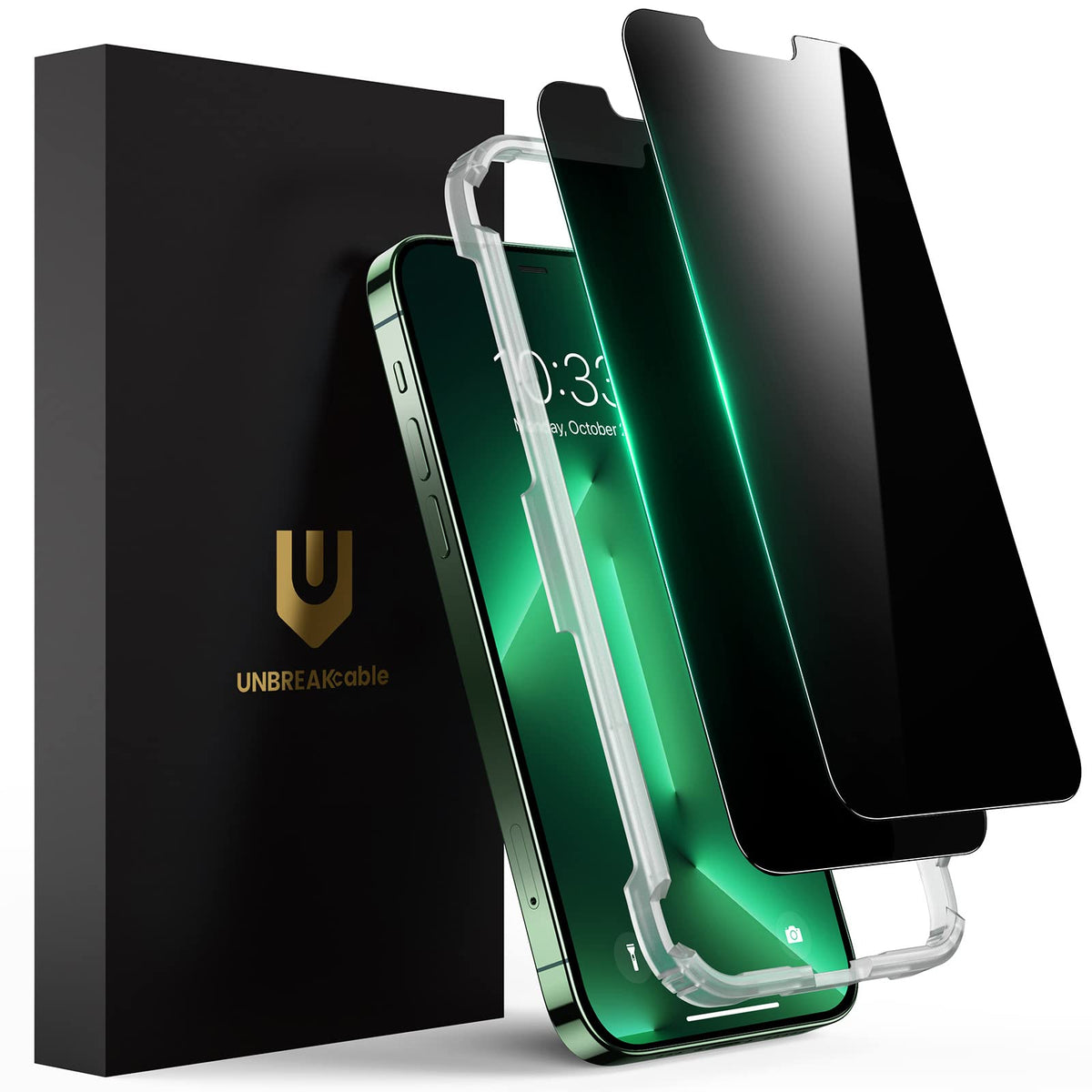 UNBREAKcable Privacy Screen Protector for iPhone 15, 2-Pack | True 28° Anti-Spy, Shatterproof Tempered Glass, 9H Hardness, Easy Install, Bubble-Free, Anti-Scratch, Case Friendly