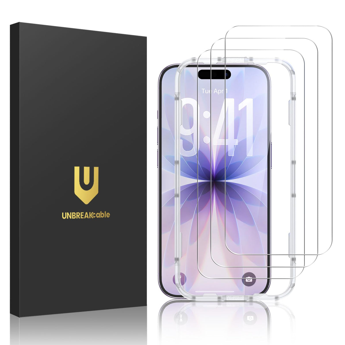 UNBREAKcable 3-Pack Screen Protector for iPhone 17 Tempered Glass | Shatterproof, Easy Install, 9H Hardness, 99.99% HD Clear, Bubble-Free, Anti-Fingerprint, Scratch Resistant, Case Friendly