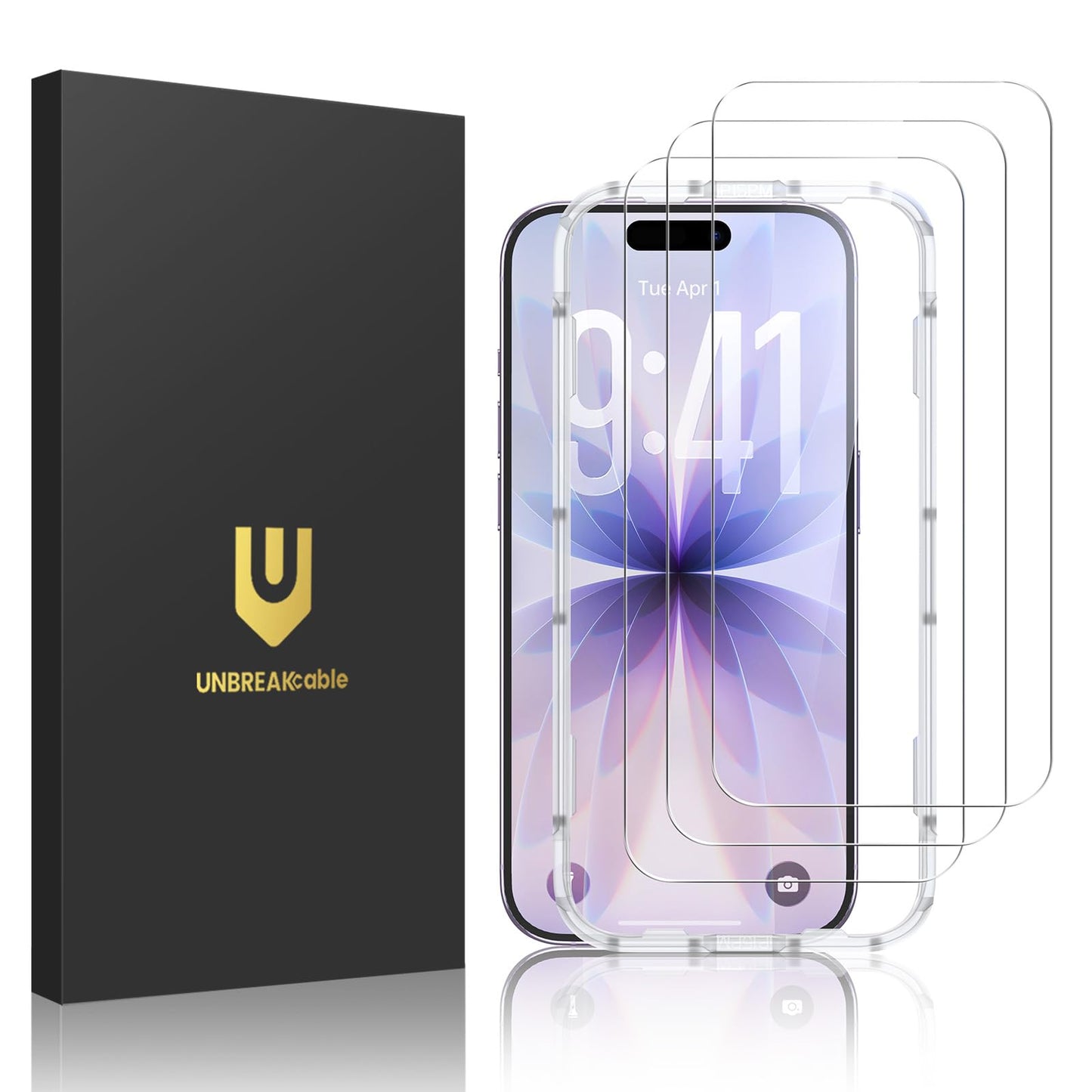 UNBREAKcable 3-Pack Screen Protector for iPhone 16 Tempered Glass | Shatterproof, Easy Install, 9H Hardness, 99.99% HD Clear, Bubble-Free, Anti-Fingerprint, Scratch Resistant, Case Friendly