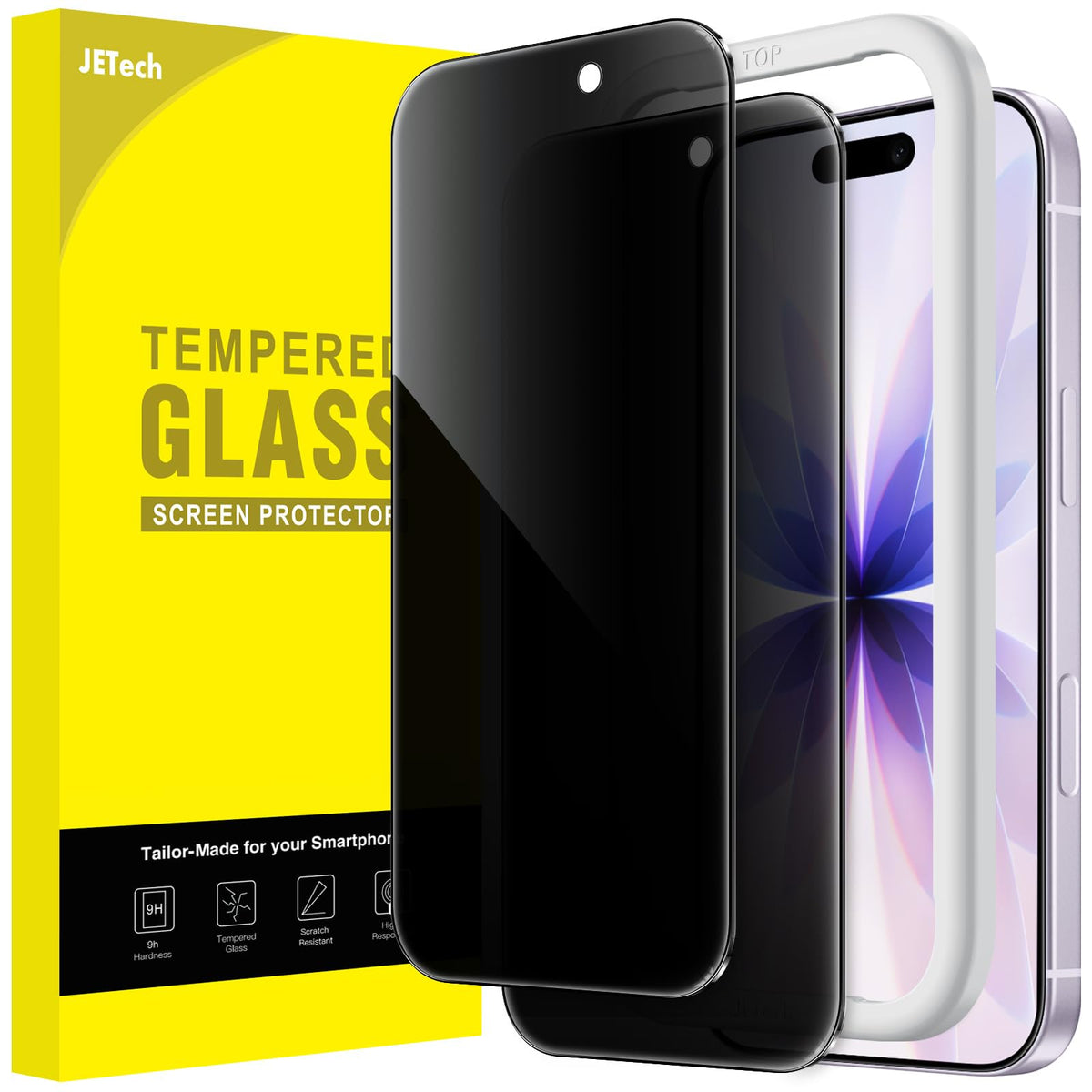 JETech Privacy Screen Protector for iPhone 16 Pro Max, 2-Pack | Anti-Spy Privacy Protection, Tempered Glass, Easy Installation Tool, Anti-Scratch Design