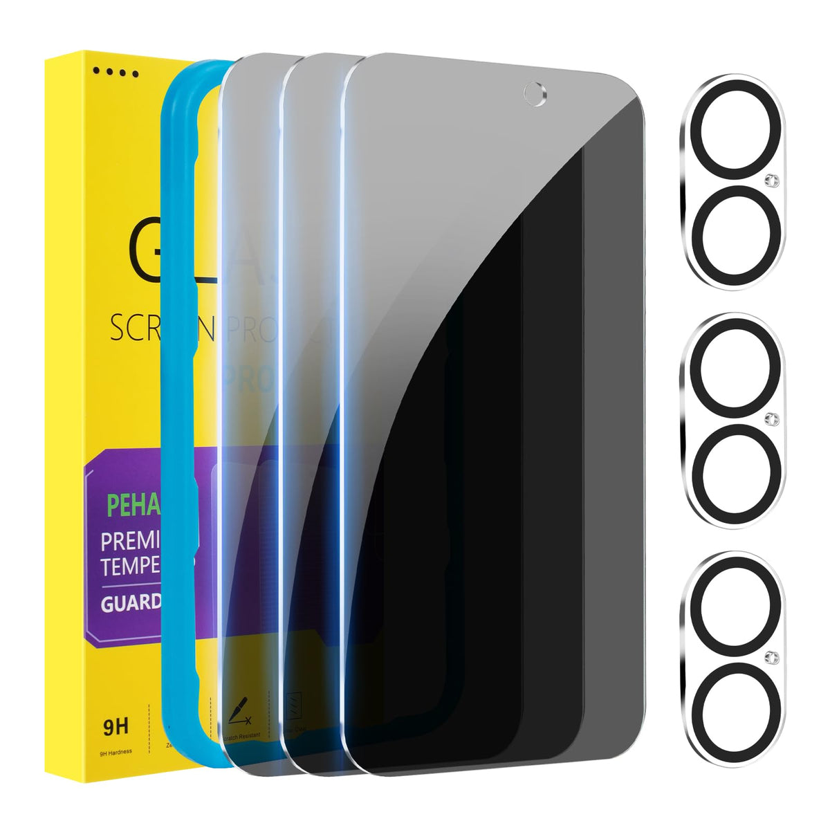 PEHAEL for iPhone 17 Pro Privacy Screen Protector+Camera Lens Protector | 3+3 Pack, Installation Frame, Cleaning kits, Anti-Spy Private, Anti-Scratch, 9H Tempered Glass, Case Friendly, [6.3 inch]