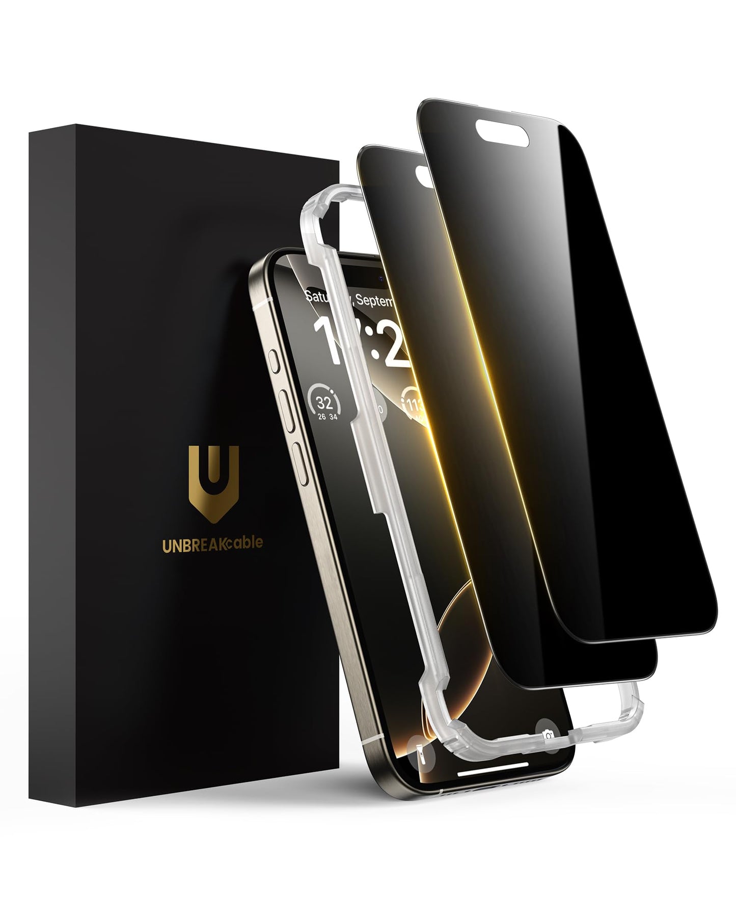 UNBREAKcable Privacy Screen Protector for iPhone 15, 2-Pack | True 28° Anti-Spy, Shatterproof Tempered Glass, 9H Hardness, Easy Install, Bubble-Free, Anti-Scratch, Case Friendly