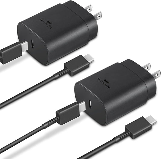 GUUSMART Type C Charger 2-Pack 25W Long 6ft USB C Charger Cable | Type C Charger Fast Charging Block Compatible with Galaxy S26 S25 S24 S23 S22 S21/iPhone 17/16/15 Pro Max/15 Plus-Black