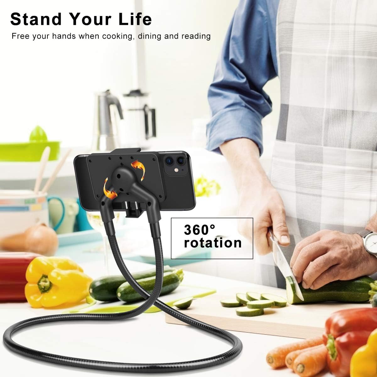 Cell Phone Holder, Universal Mobile Phone Stand, Lazy Bracket, DIY Flexible Mount Stand with Multiple Function (Black)