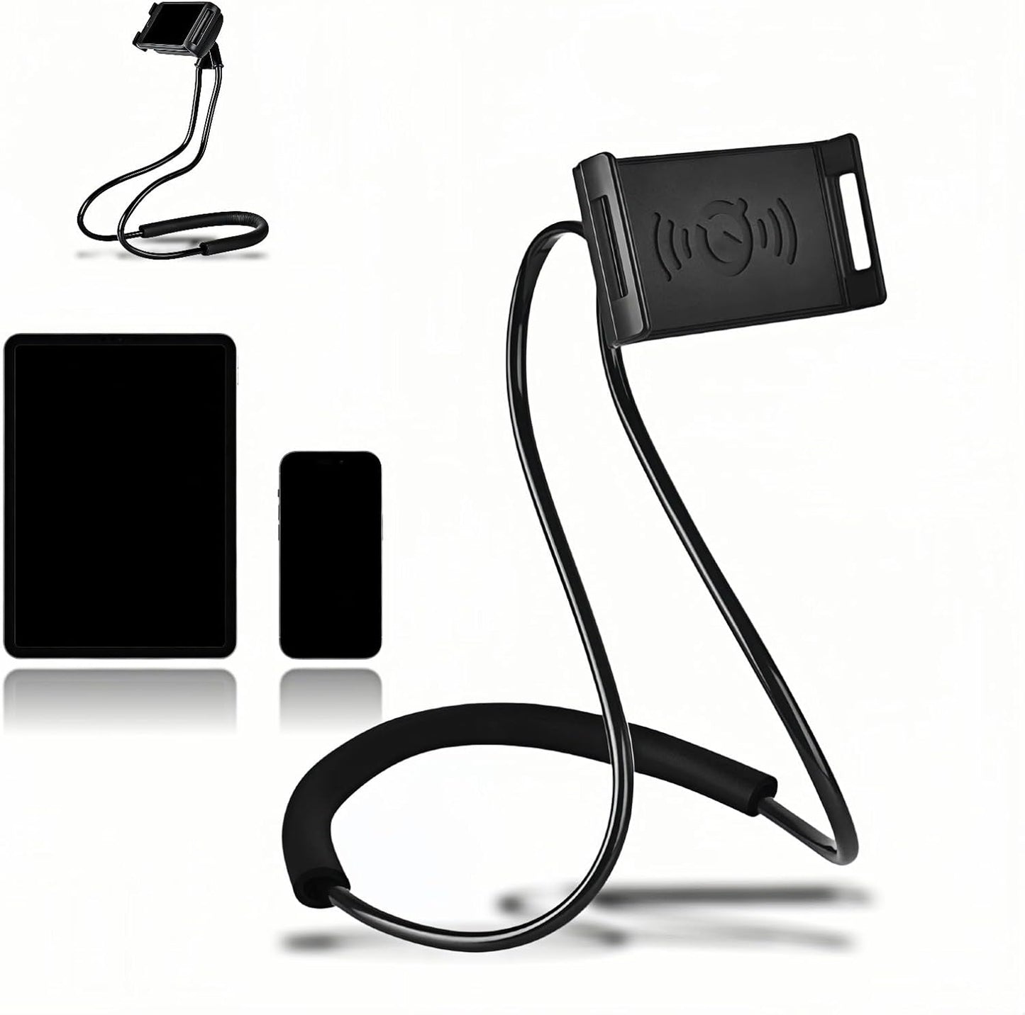 Lazy Phone Holder, 27.6" Flexible Arm Phone Mount, Black | Universal Hands-Free Neck & Desk Stand, 360° Rotatable DIY Smartphone Bracket, For Bed, Couch, Car, Office
