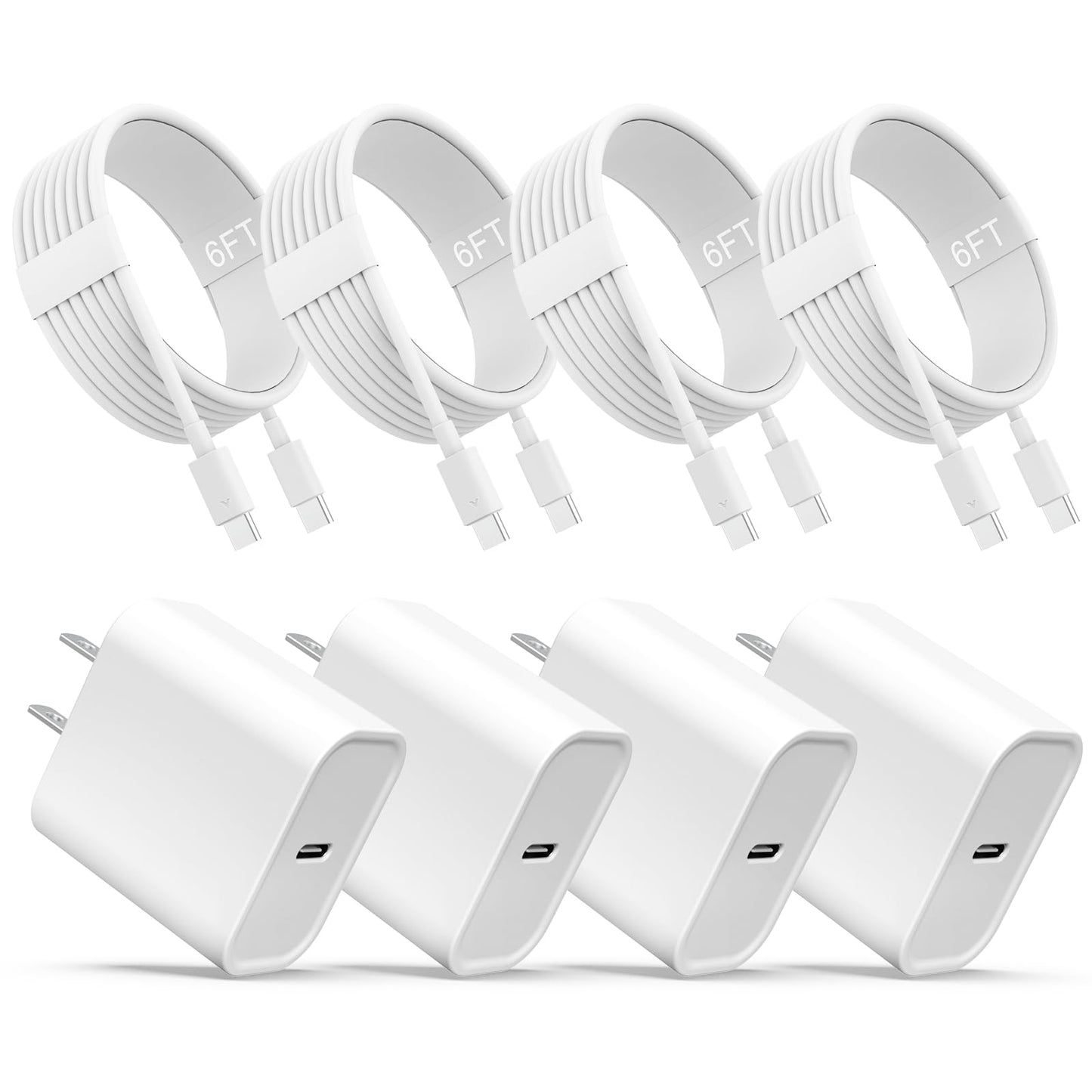 iPhone 17 16 15 Charger, USB C Charger, 4Pack Fast Wall Charging with Cable | USB-C Chargers Block (4-Pack 6 ft Cable Included) for iPhone 17/16/15/15 Pro/15 Pro Max/iPad Pro/AirPods Samsung & More