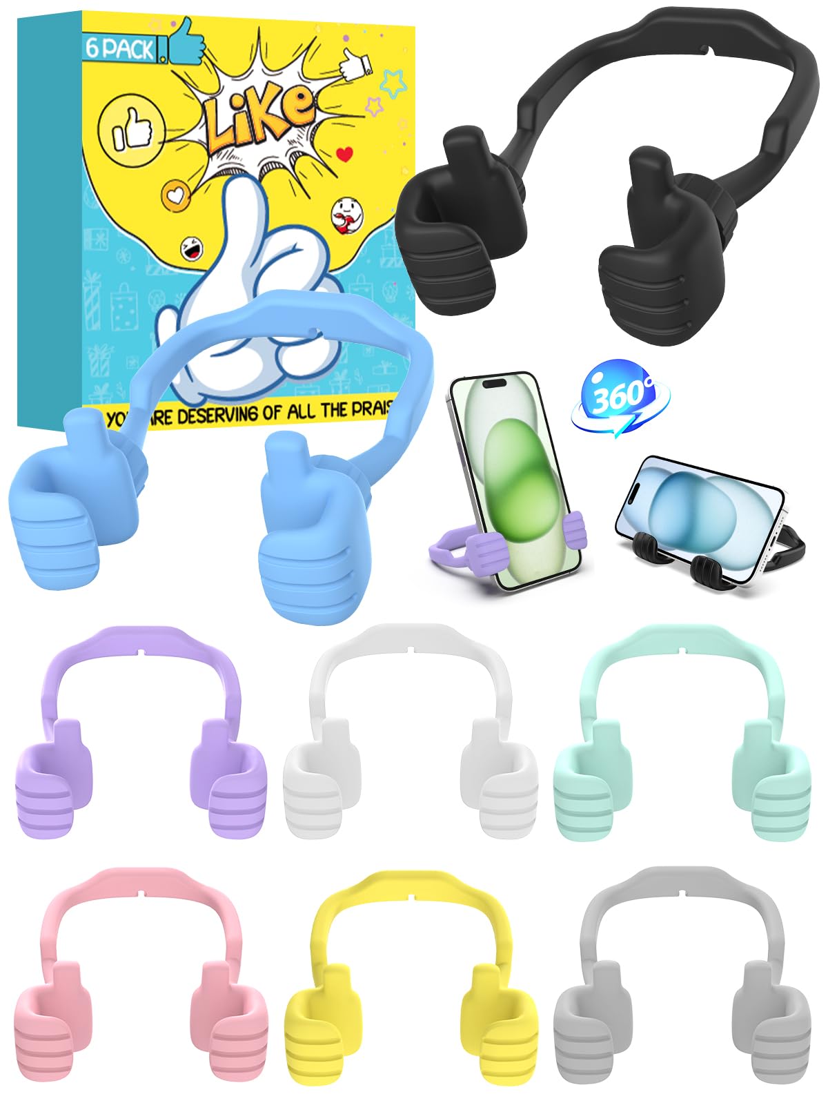 Stocking Stuffers for Teens Boys Girls 2 Pack Cell Phone Stand Adjustable | Thumbs Up Lazy Phone Holder for Desk, Gifts for Christmas, for Adults Men Women Kids Husband Wife, Cool Gadget, Fun Gift