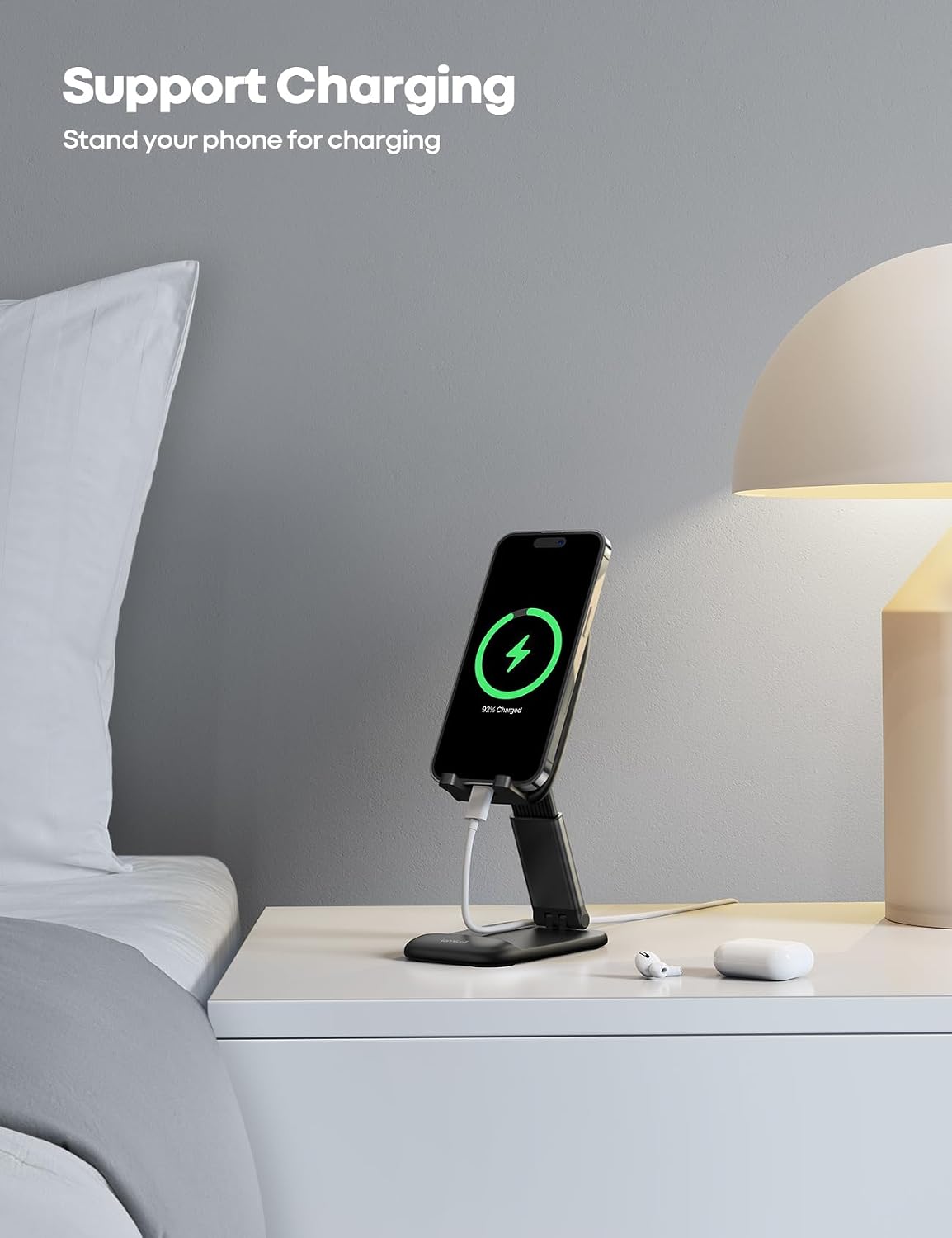 Lamicall Cell Phone Stand for Desk, Height Angle Adjustable Phone Holder | Foldable, Portable, for iPhone 17 16 15 14 13 12 11 Pro Max Plus Air Galaxy S25, Office Gift, Telephone Accessories, Black