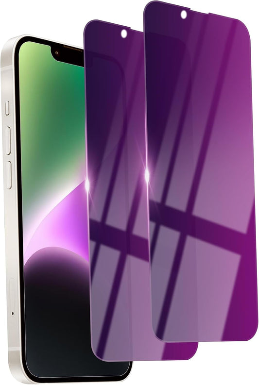 2 Pack Privacy Screen Protector for iPhone 14/13 Pro/13 Tempered Glass 6.1inch Private Saver Purple Anti-Spy Anti-Blue Light Anti-Scratch Full Coverage