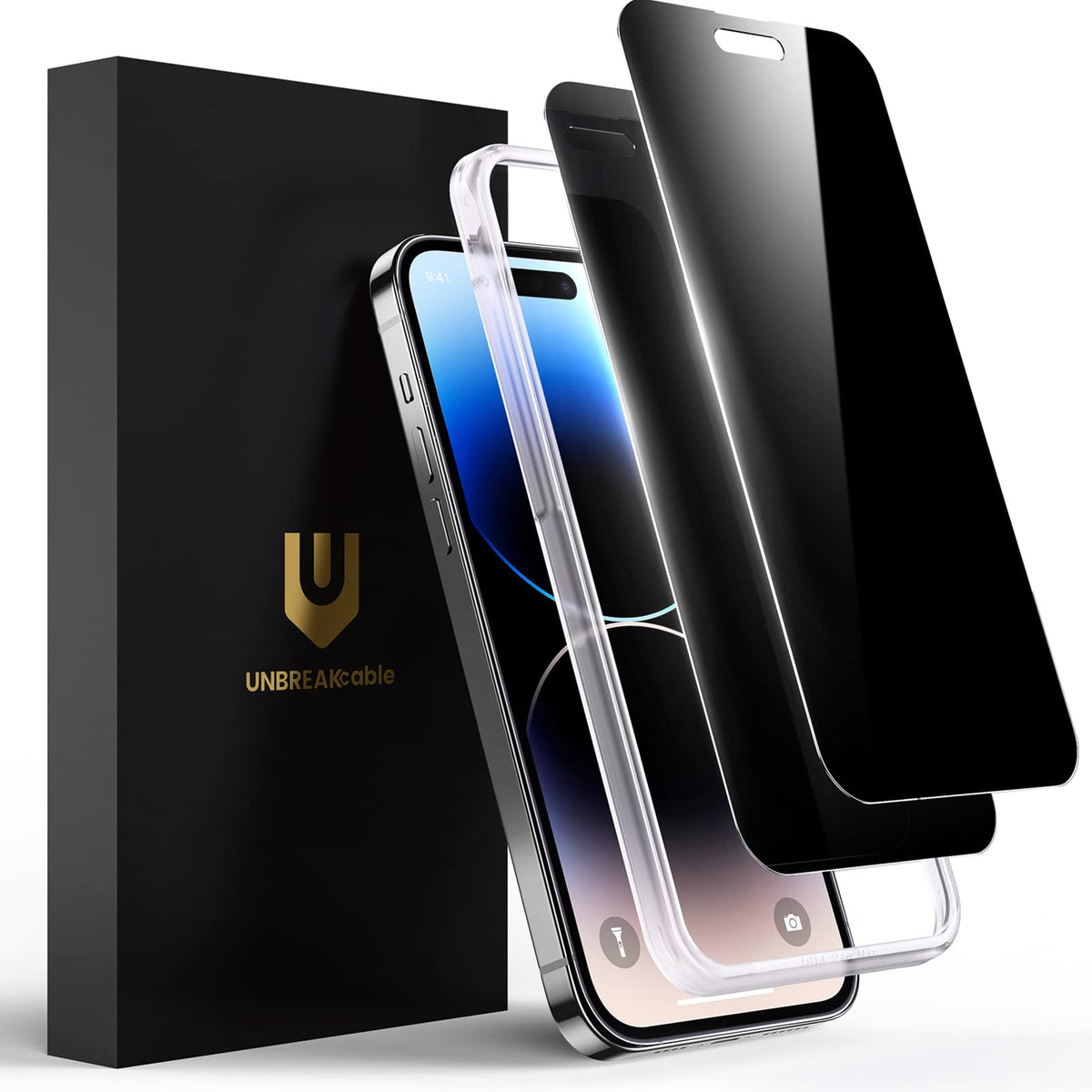 UNBREAKcable Privacy Screen Protector for iPhone 15, 2-Pack | True 28° Anti-Spy, Shatterproof Tempered Glass, 9H Hardness, Easy Install, Bubble-Free, Anti-Scratch, Case Friendly