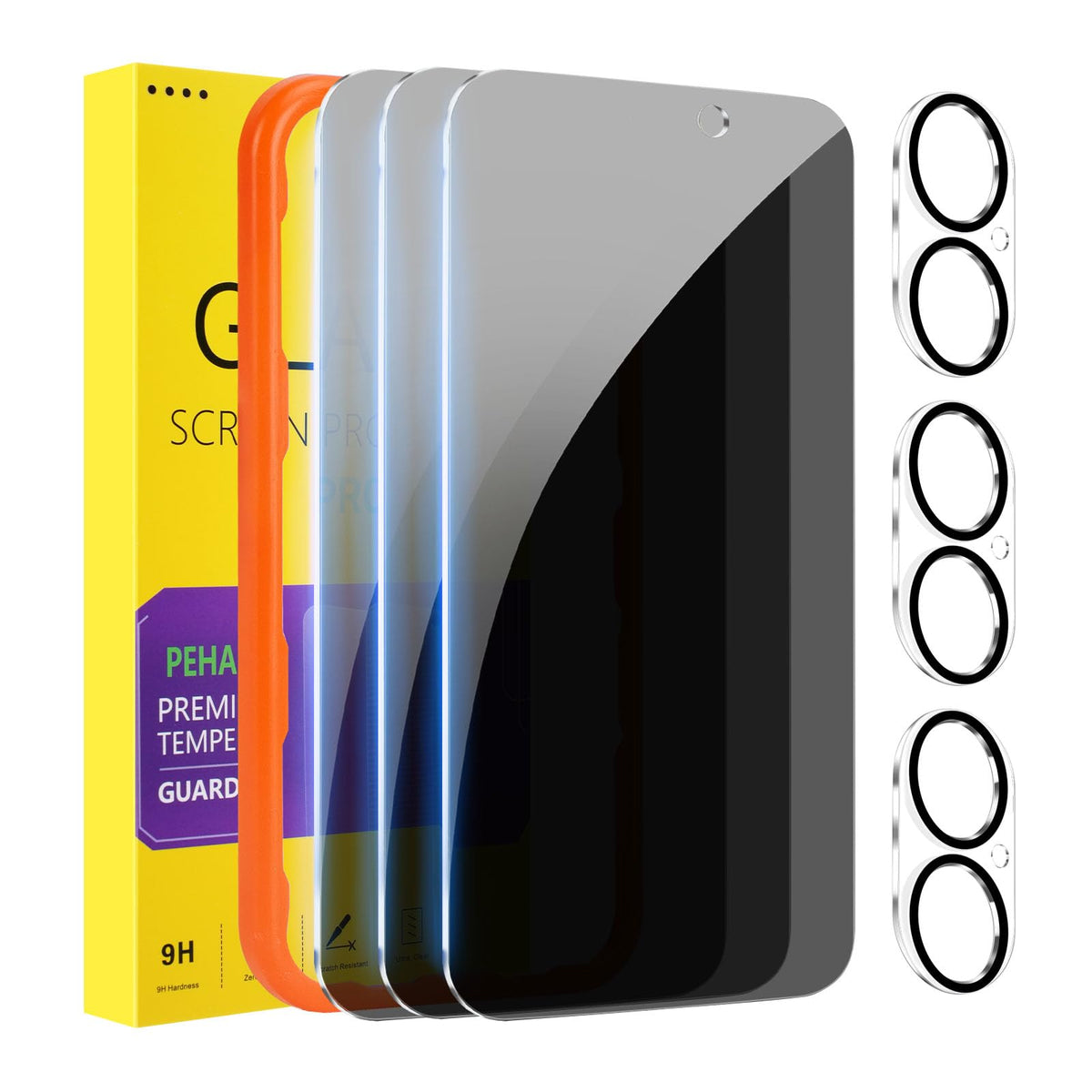 PEHAEL for iPhone 17 Pro Privacy Screen Protector+Camera Lens Protector | 3+3 Pack, Installation Frame, Cleaning kits, Anti-Spy Private, Anti-Scratch, 9H Tempered Glass, Case Friendly, [6.3 inch]
