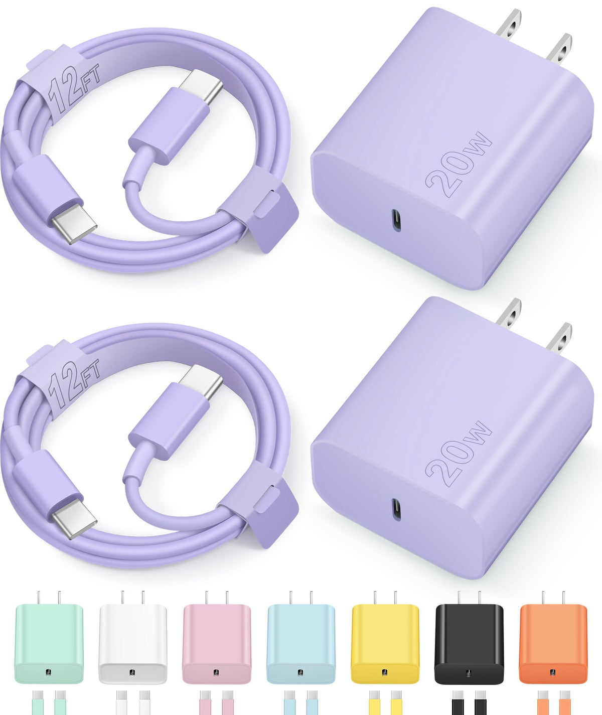iPhone 17 16 15 Charger Fast Charging Type C Chargers USB C Charger Block | for iPhones, iPads,Tablets,Android phones,20W iPhone Charger USB-C Power Adapter,with Long 6FT USB C Charging Cables(Blue)