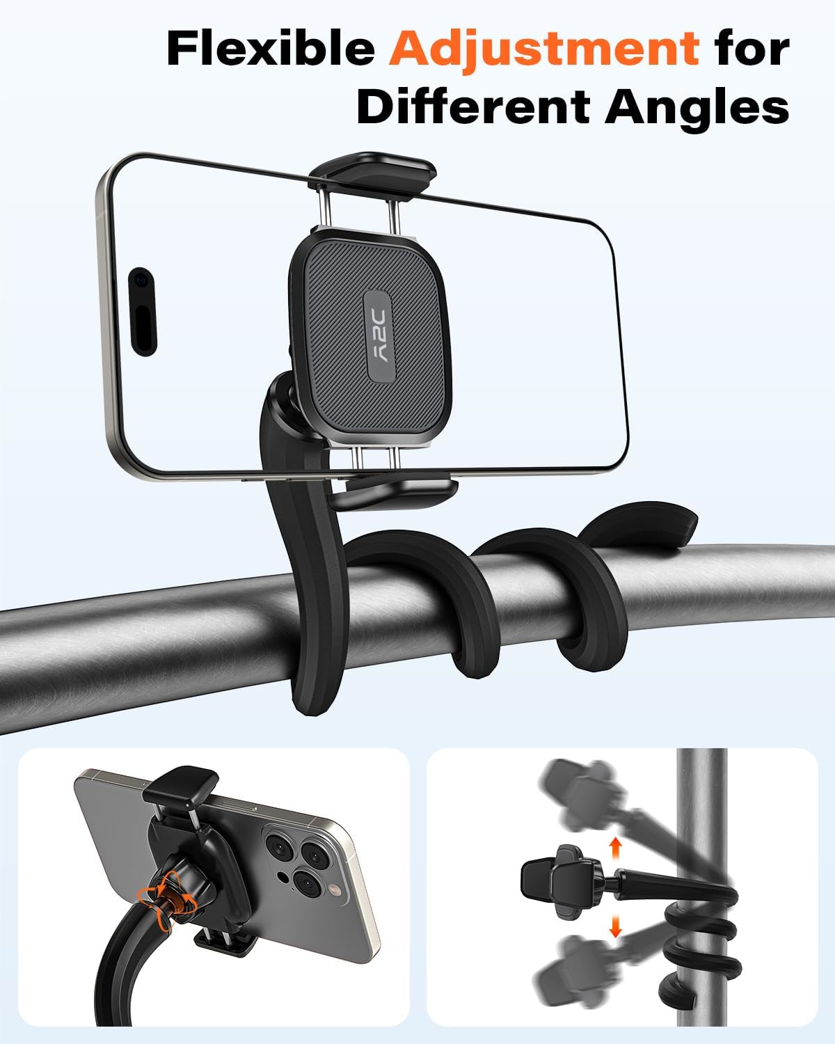 A2C Flexible Phone Holder for Treadmill, Treadmill Phone Mount for Gym | Gooseneck Phone Holder for Peloton, Stroller, Shopping Cart, Desk, Portable Gym Accessories Phone Holder, Gift for Men Women