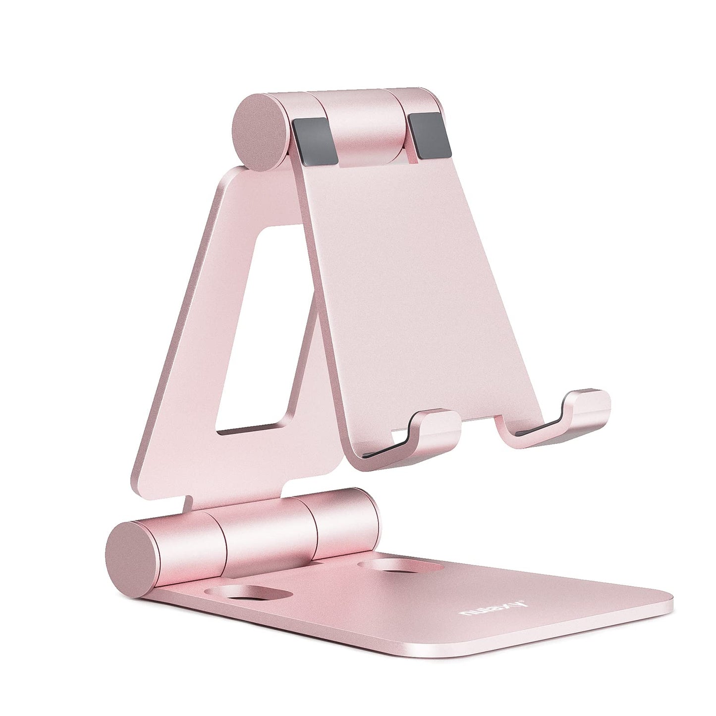 Nulaxy Full Aluminum Dual Folding Cell Phone Stand for Desk, Black | Height Angle Adjustable, Portable, Anti-Slip Base, Fits 18mm Thick Case Smartphone, Nintendo Switch Desk Essential Accessory