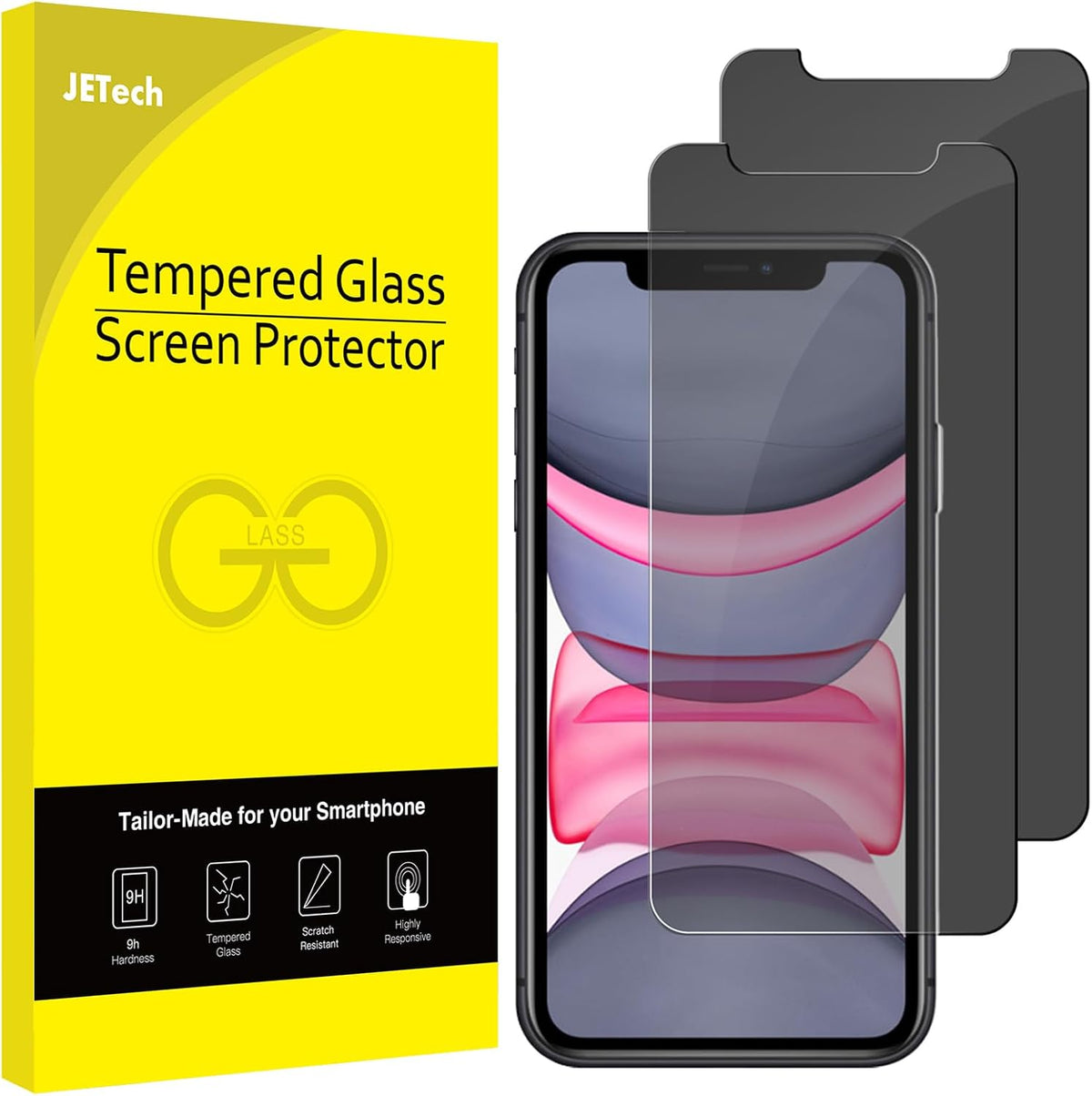 JETech Privacy Screen Protector for iPhone 11/XR, 2-Pack | Anti-Spy Privacy Protection, Tempered Glass, Face ID Compatible